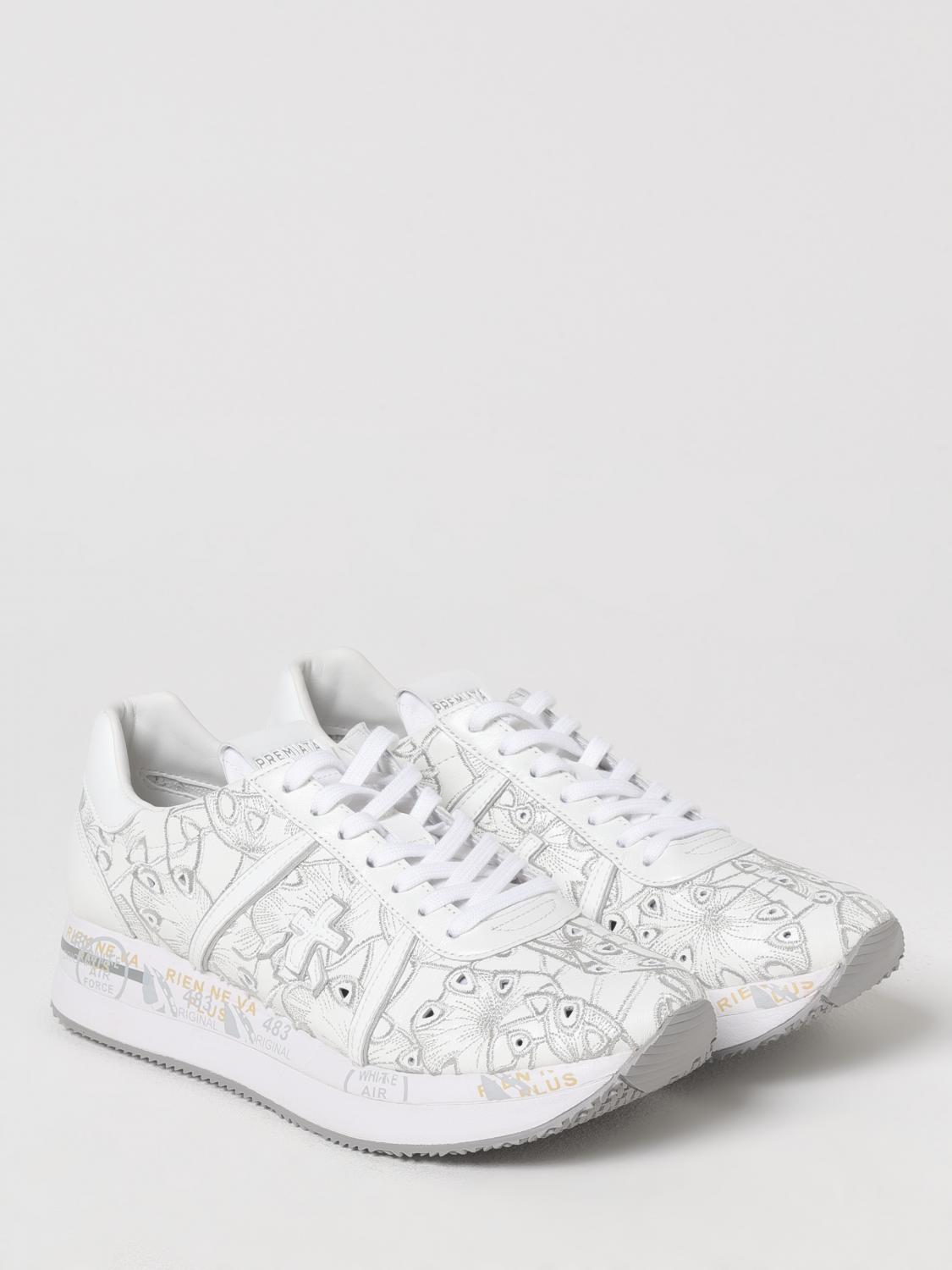 PREMIATA SNEAKERS: Sneakers Conny Premiata in pelle con ricami floreali , Bianco - Img 2