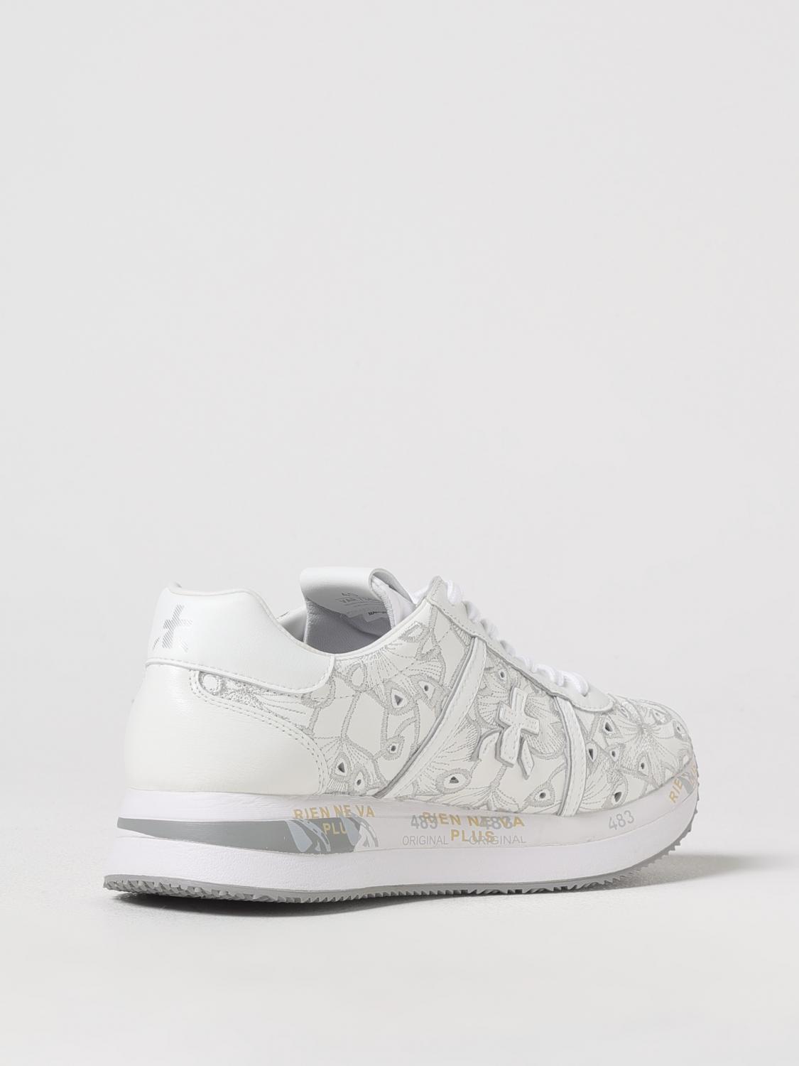 PREMIATA SNEAKERS: Sneakers Conny Premiata in pelle con ricami floreali , Bianco - Img 3
