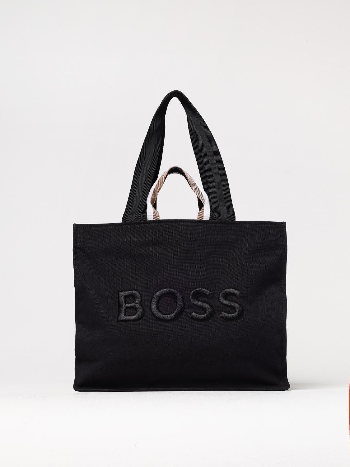 BOSS BORSA TOTE: Borsa Deva Boss in canvas con logo ricamato , Nero - Img 1