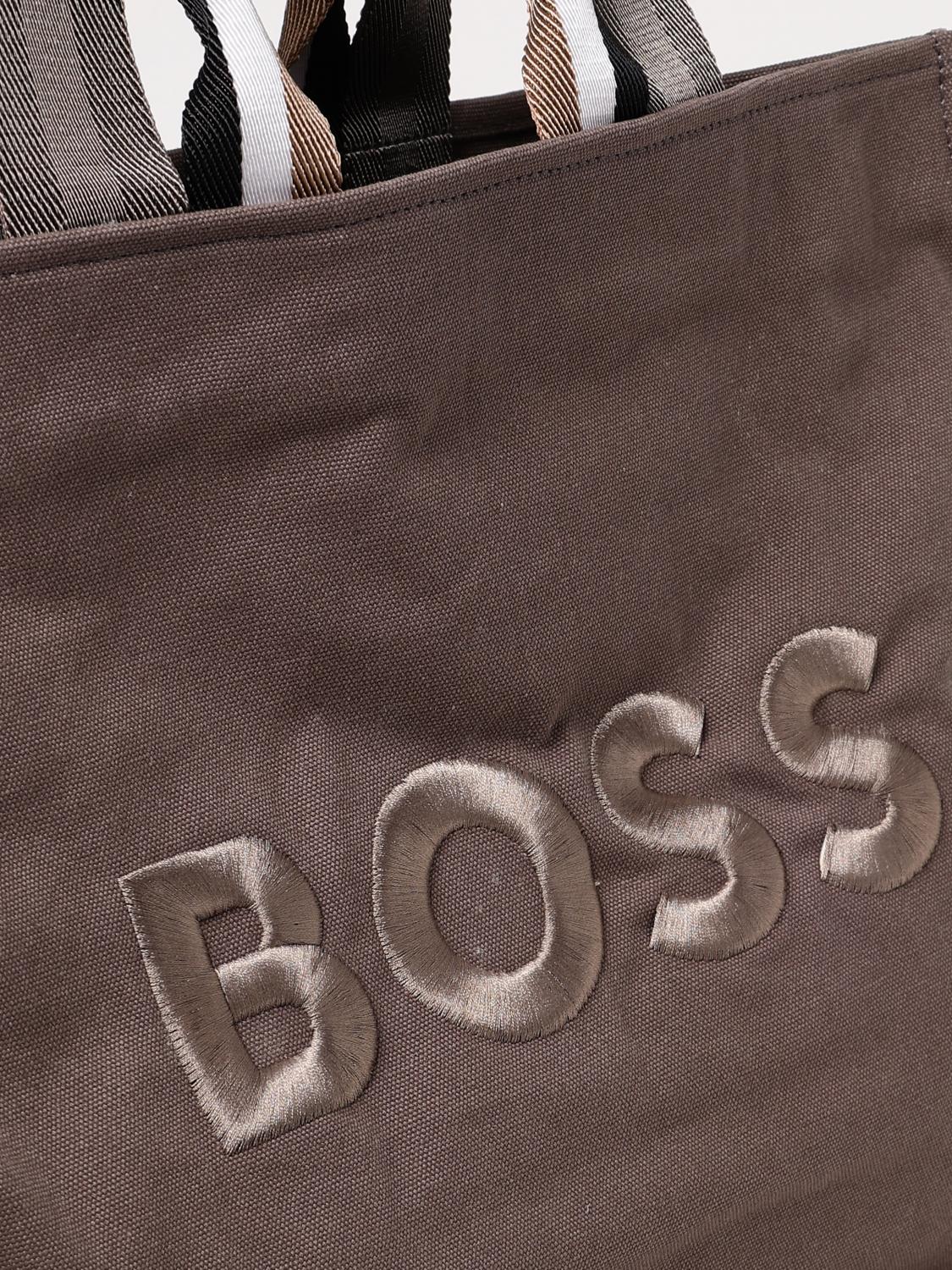 BOSS BORSA TOTE: Borsa Deva Boss in canvas con logo ricamato , Fango - Img 3