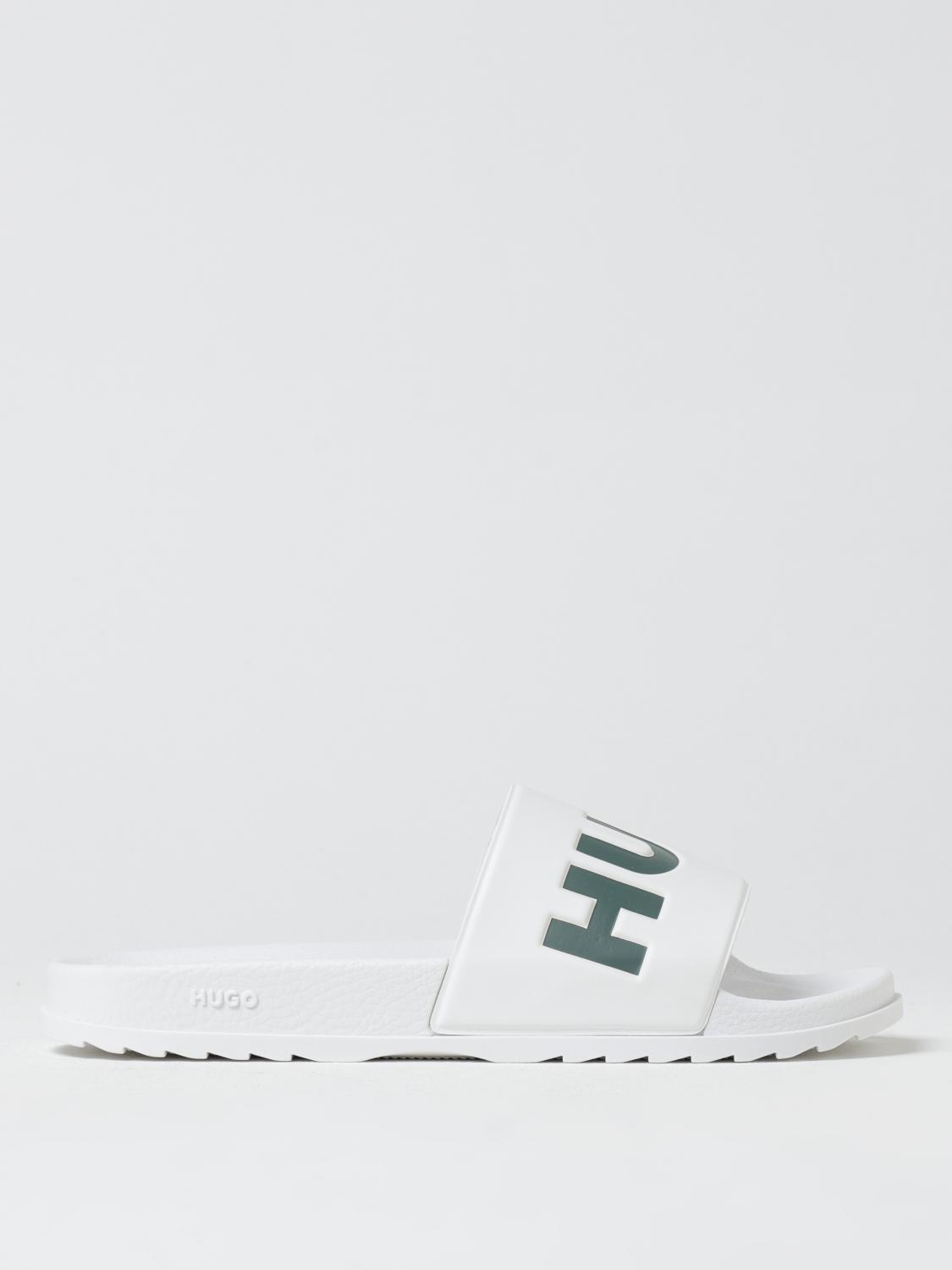 HUGO SANDALI: Sliders Hugo in gomma con logo , Bianco - Img 1
