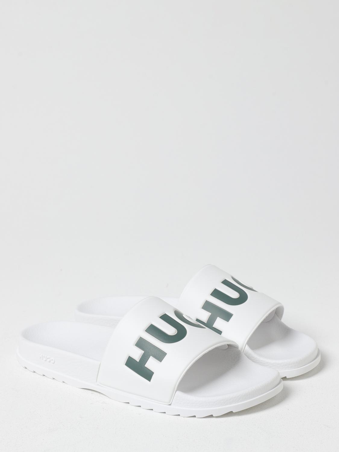 HUGO SANDALI: Sliders Hugo in gomma con logo , Bianco - Img 2