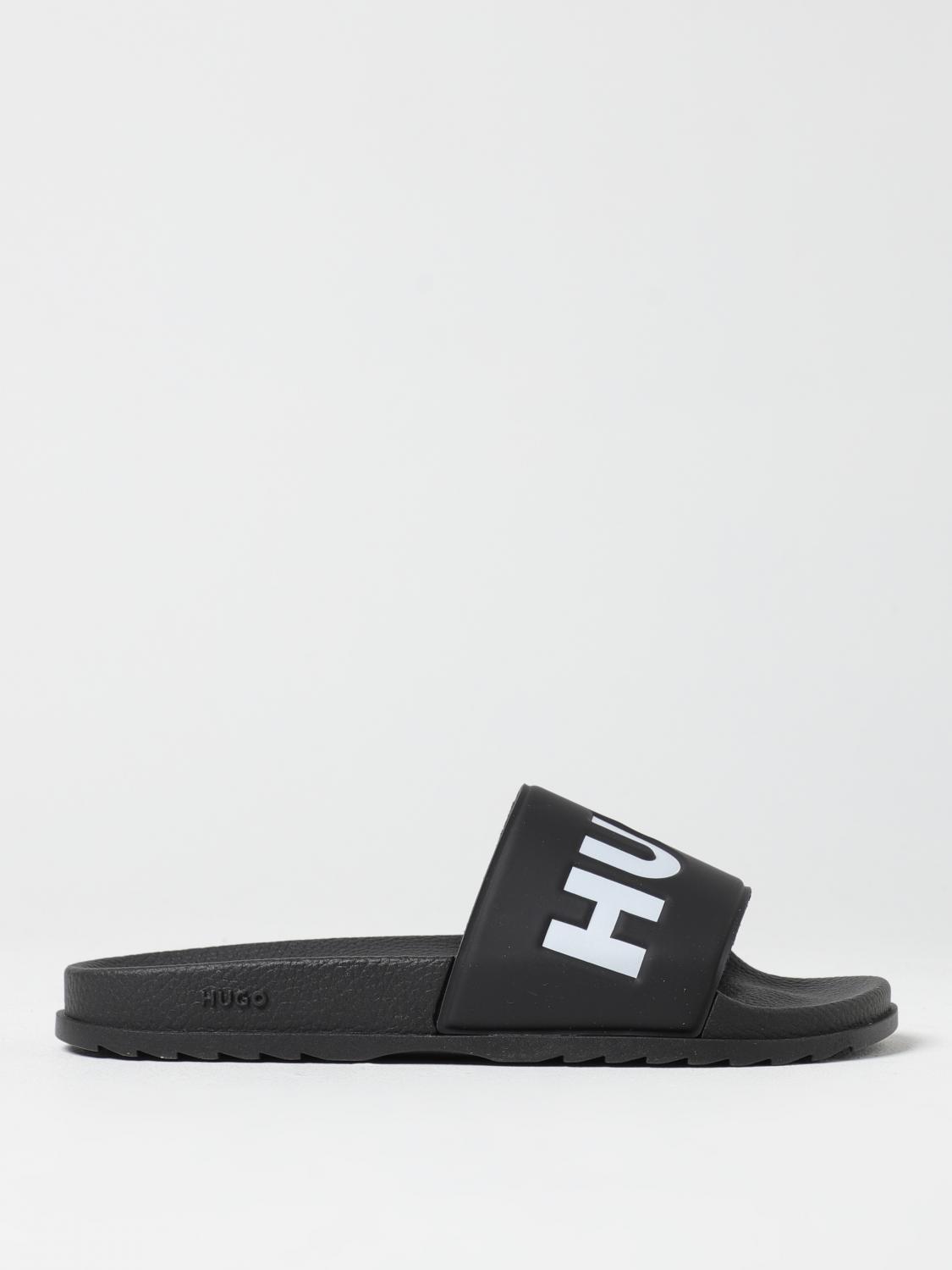 HUGO SANDALI: Sliders Hugo in gomma con logo , Nero - Img 1