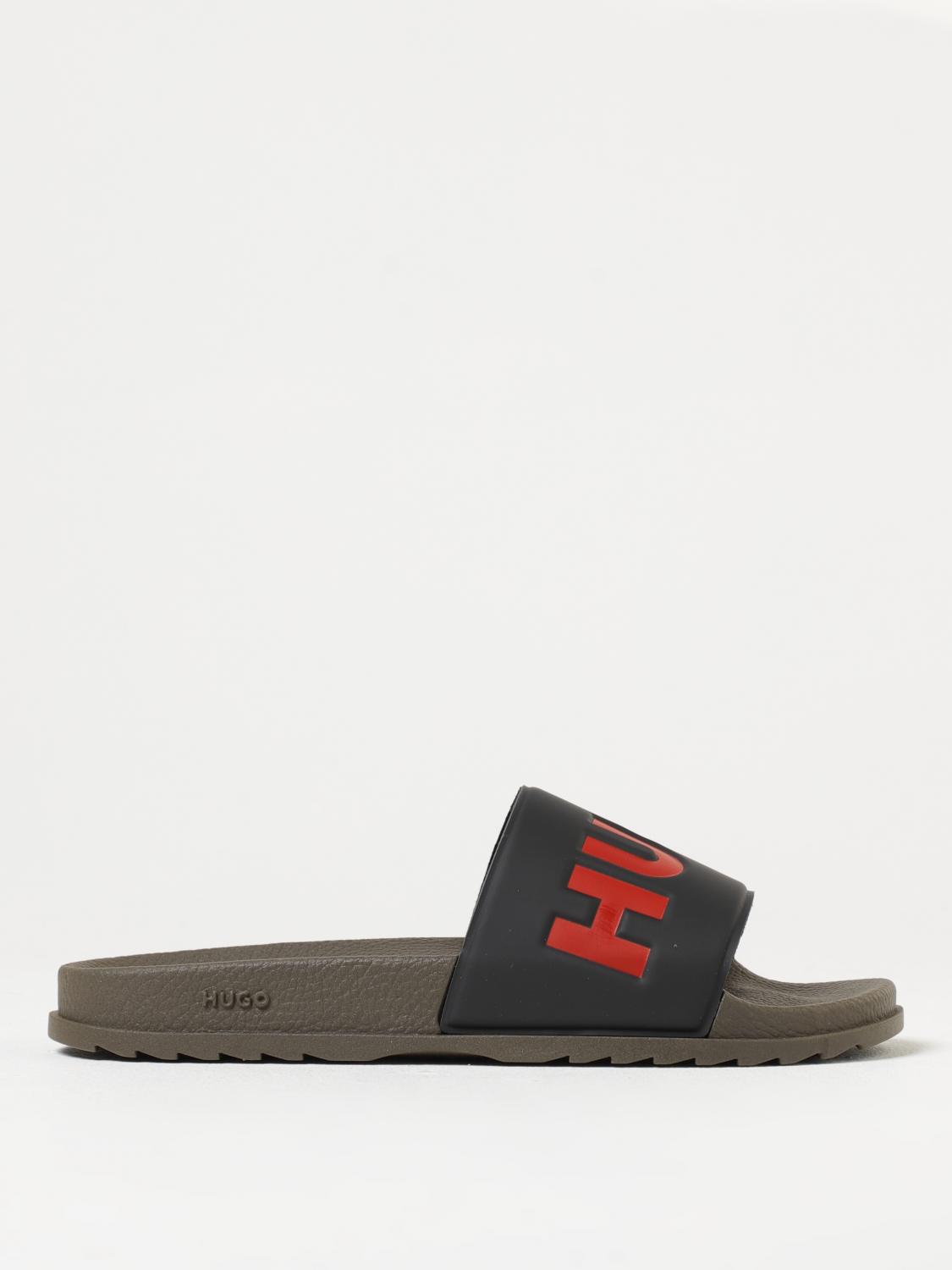 HUGO SANDALI: Sliders Hugo in gomma con logo , Verde - Img 1
