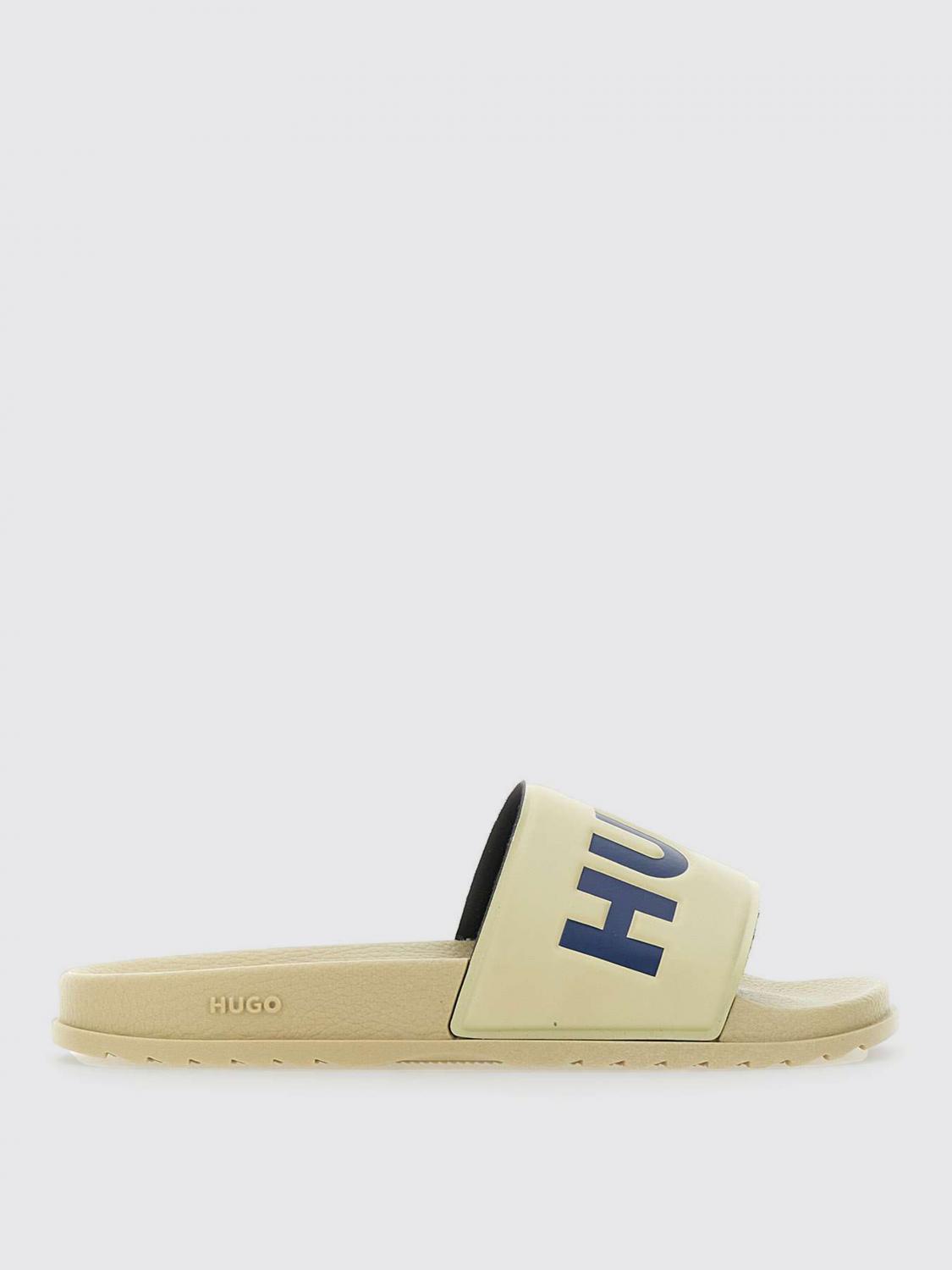 HUGO SANDALI: Sliders Hugo in gomma con logo , Beige - Img 1