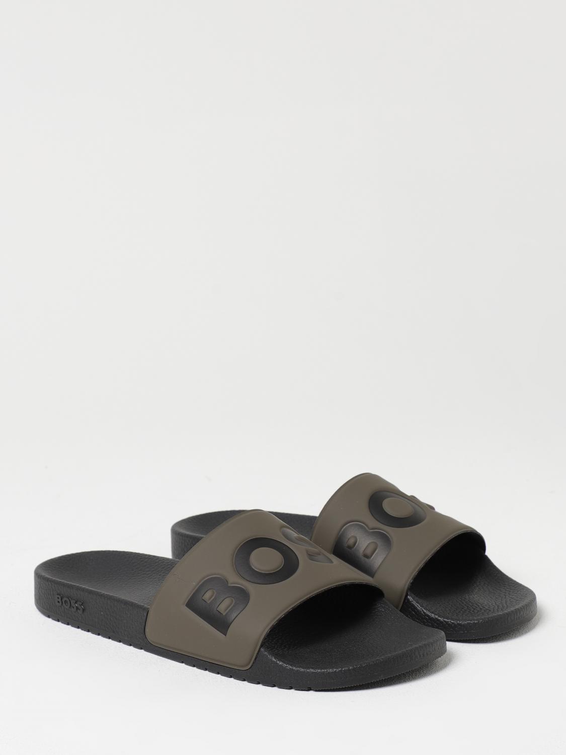 BOSS SANDALI: Sliders Boss in gomma con stampa logo , Verde - Img 2