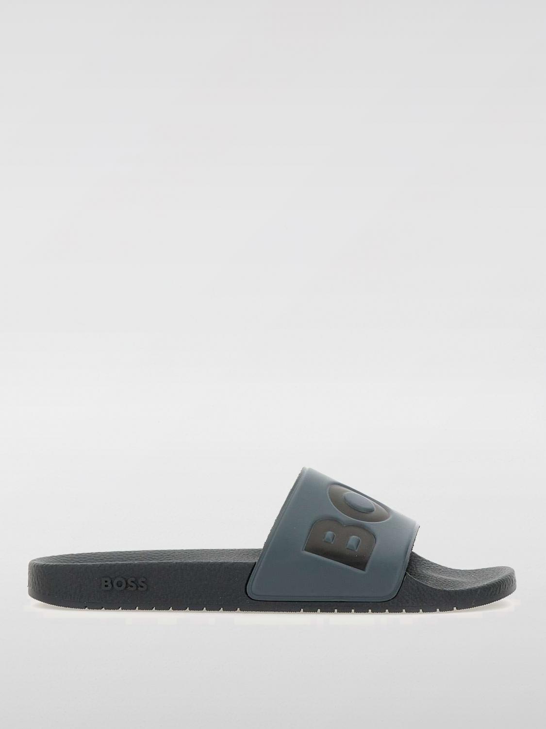 BOSS SANDALI: Sliders Boss in gomma con stampa logo , Grigio - Img 1