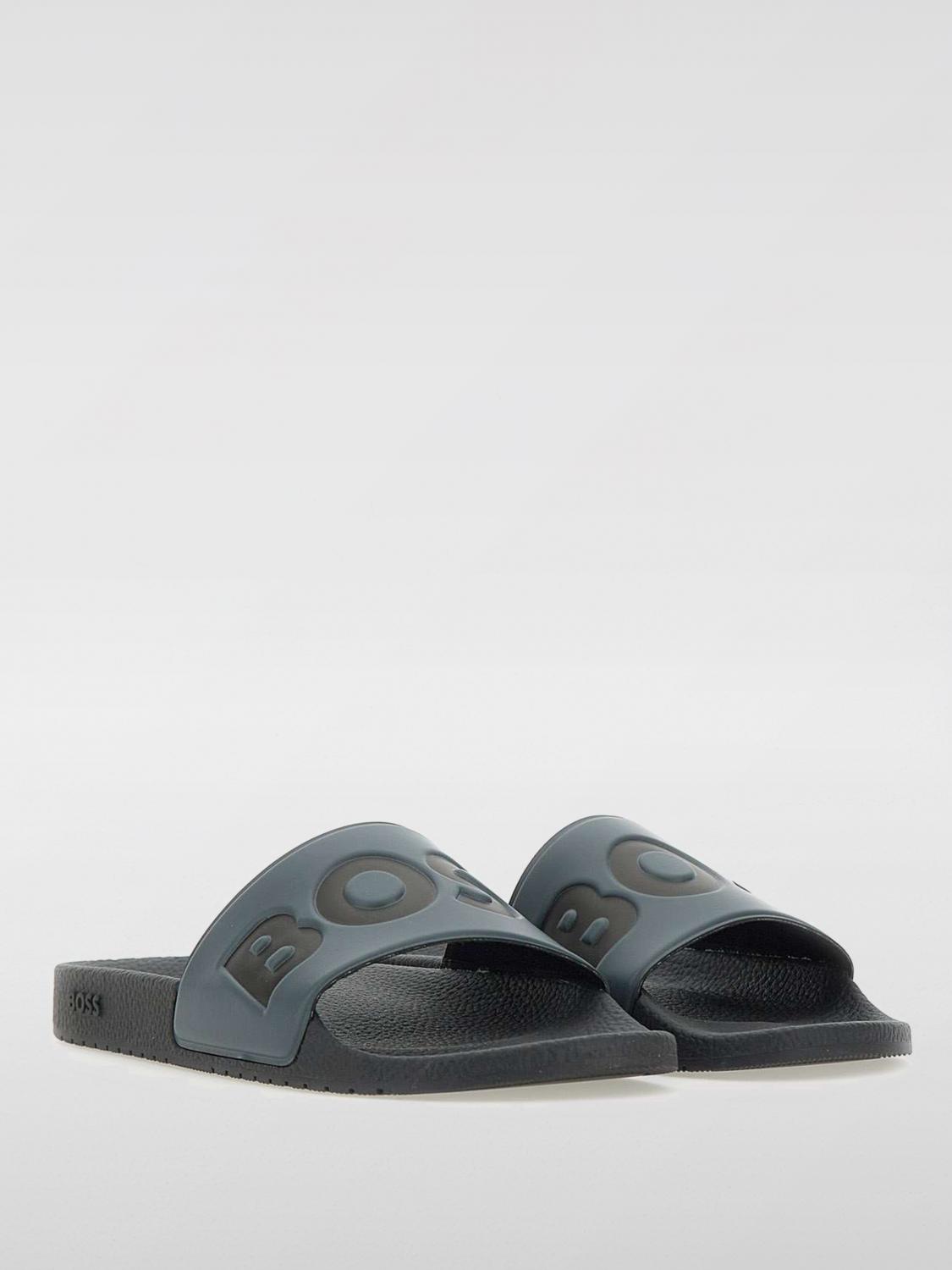 BOSS SANDALI: Sliders Boss in gomma con stampa logo , Grigio - Img 2
