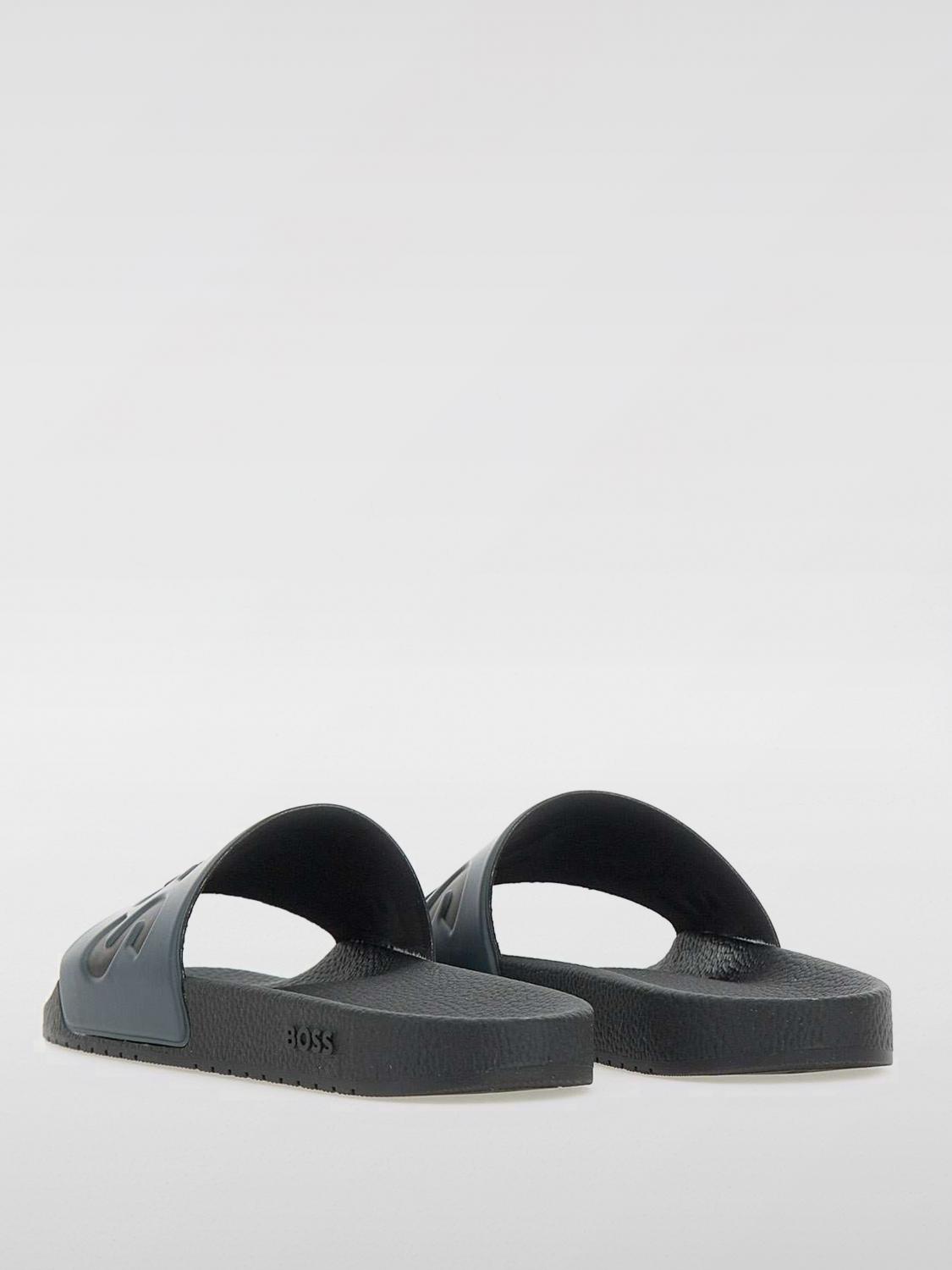 BOSS SANDALI: Sliders Boss in gomma con stampa logo , Grigio - Img 3