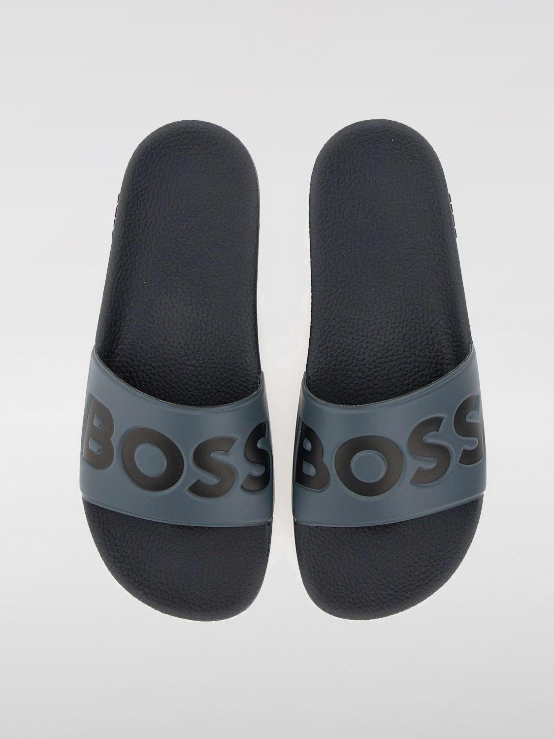 BOSS SANDALI: Sliders Boss in gomma con stampa logo , Grigio - Img 4