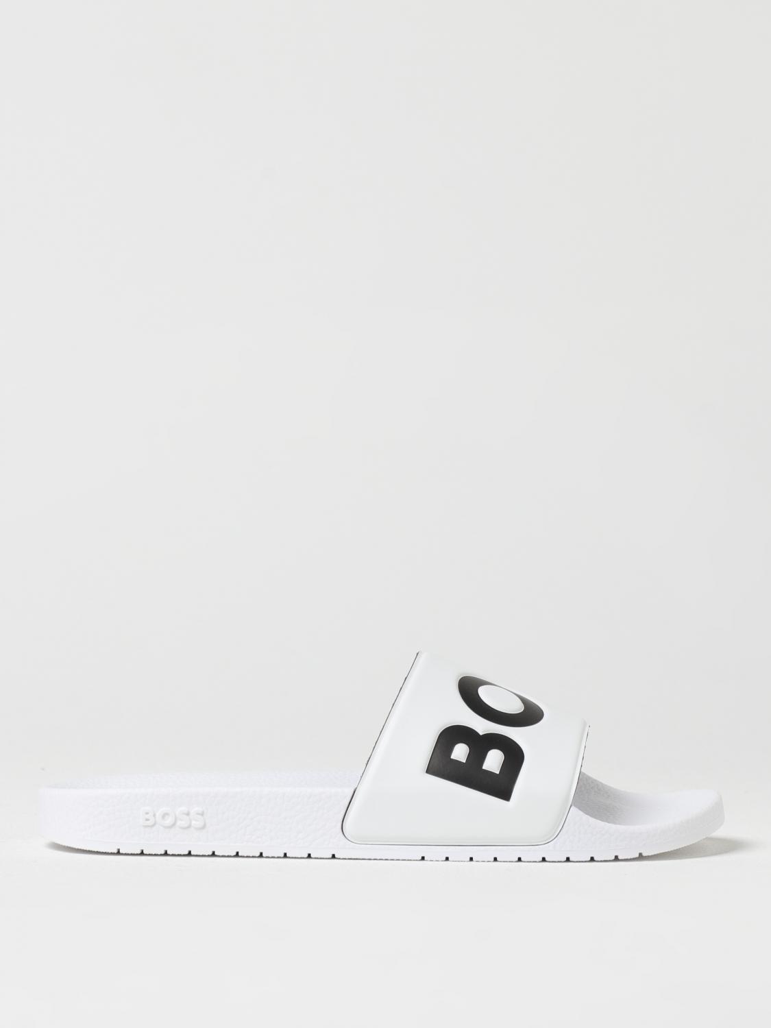 BOSS SANDALI: Sliders Boss in gomma con stampa logo , Naturale - Img 1