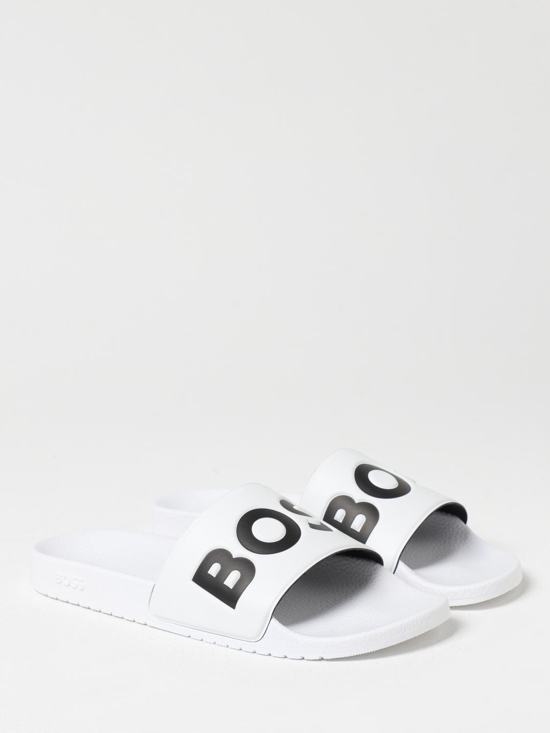 BOSS SANDALI: Sliders Boss in gomma con stampa logo , Naturale - Img 2