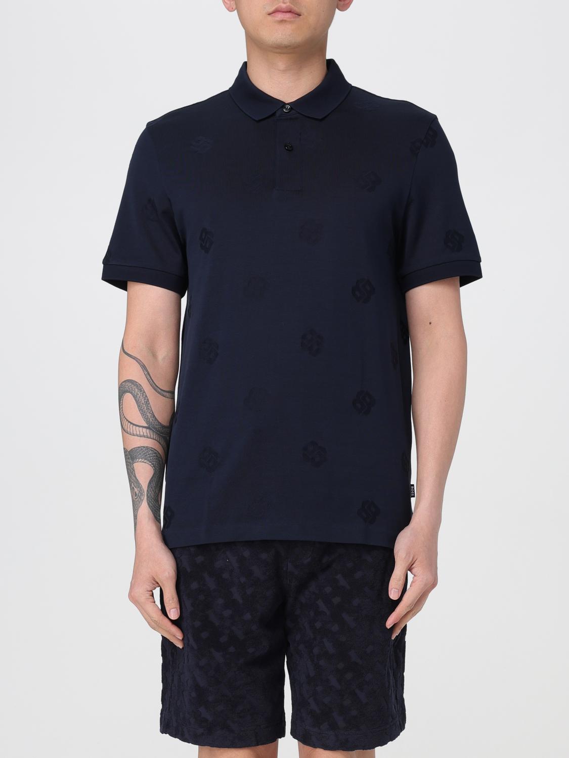 BOSS POLO: Polo Boss in cotone con logo all-over , Blue - Img 1