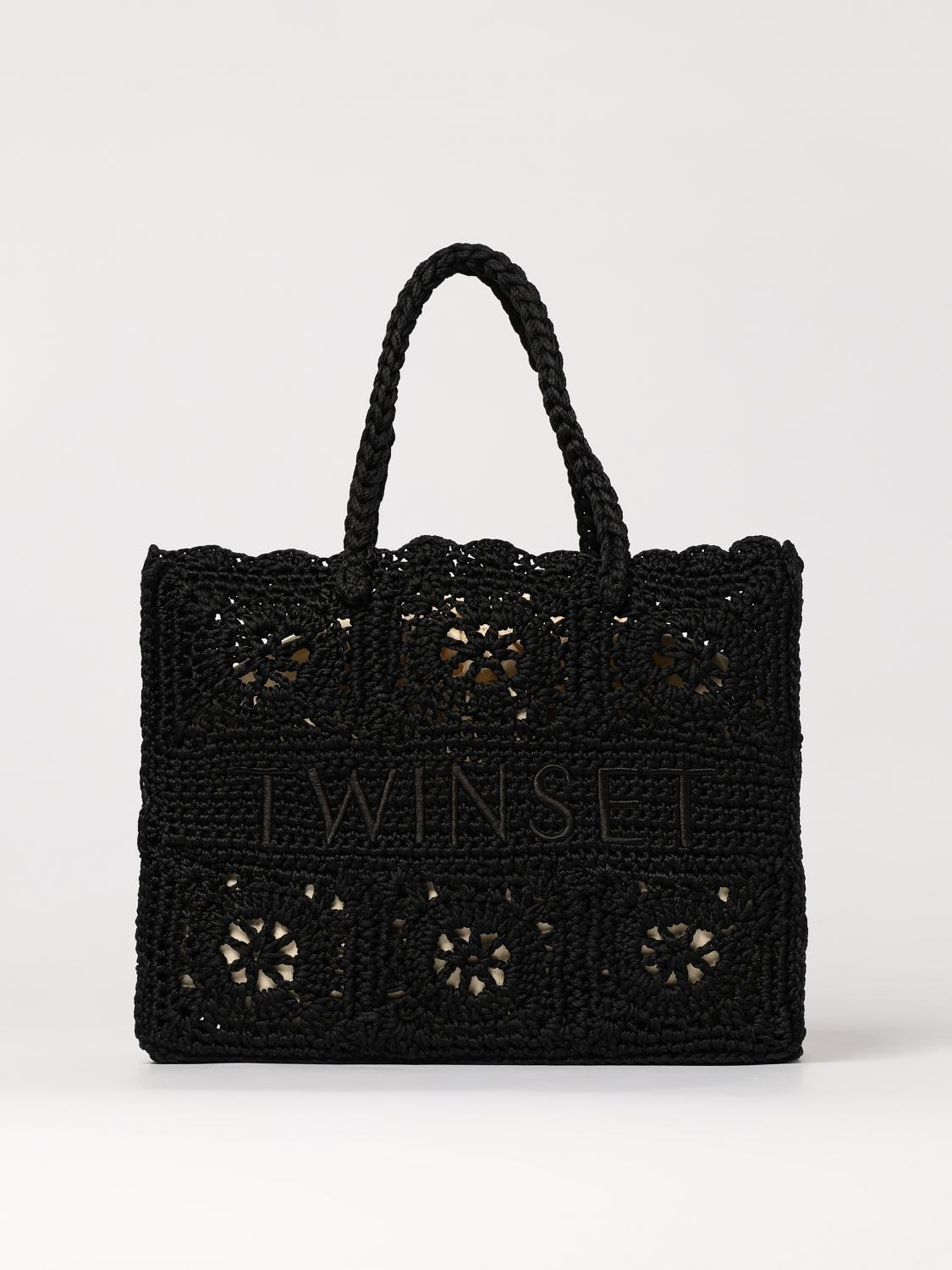 TWINSET BORSA TOTE: Borsa Bohémien Twinset in crochet di cotone , Nero - Img 1