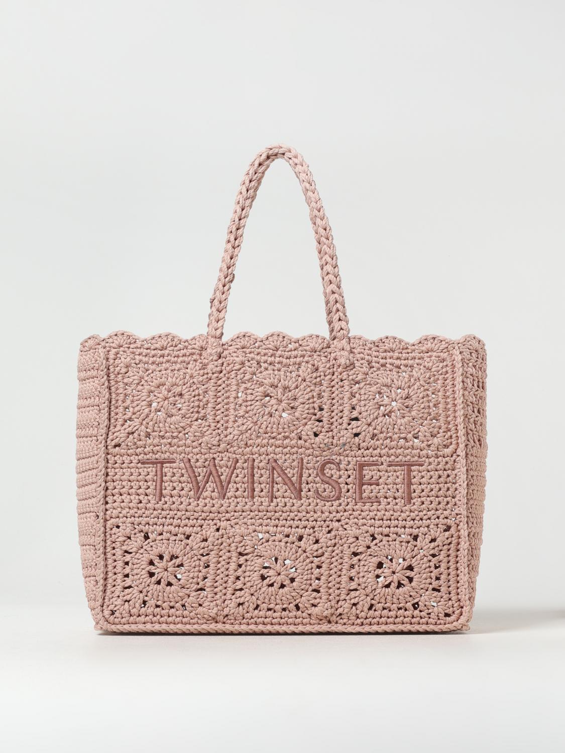 TWINSET BORSA TOTE: Borsa Bohémien Twinset in crochet di cotone , Rosa - Img 1