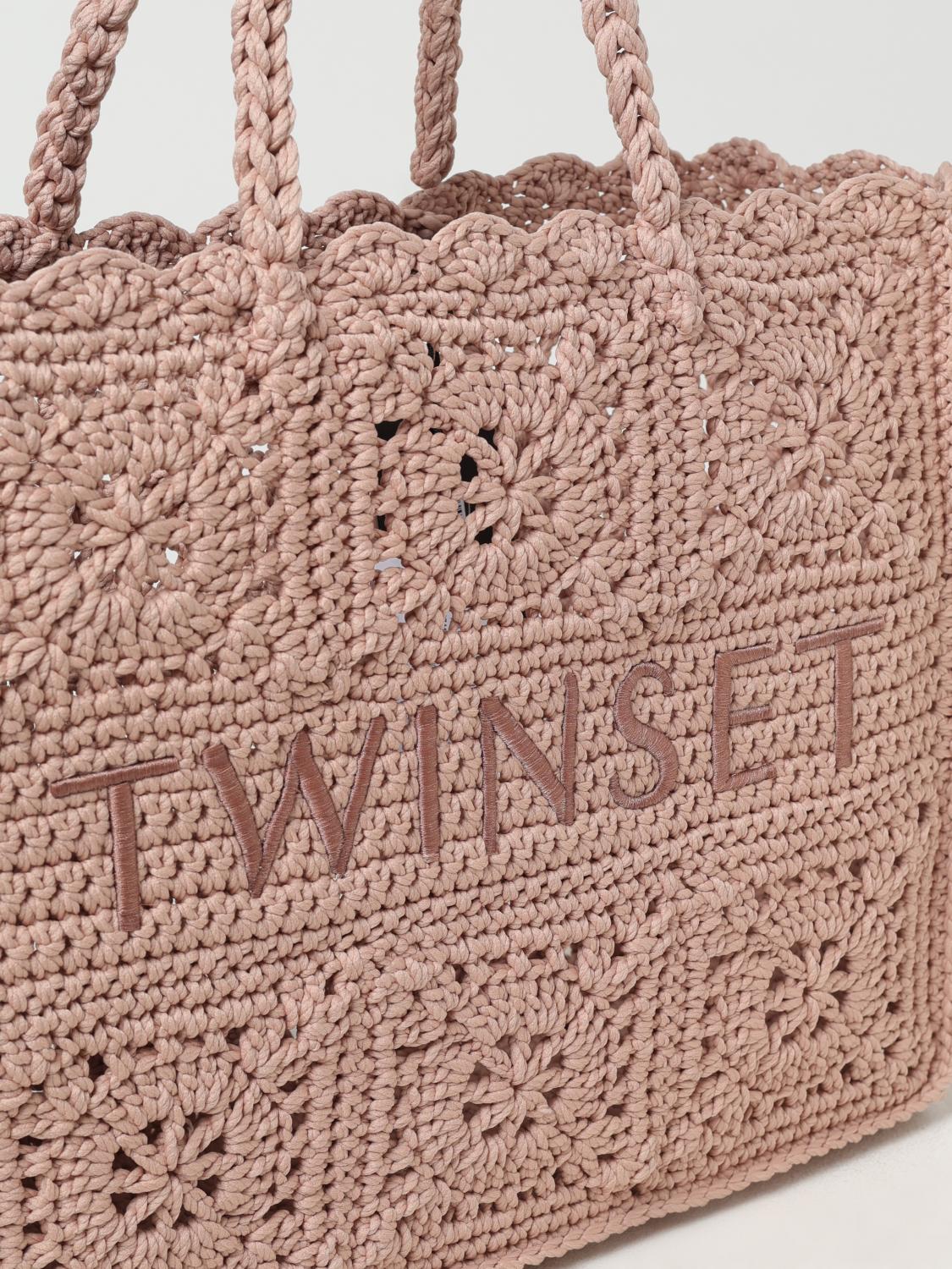 TWINSET BORSA TOTE: Borsa Bohémien Twinset in crochet di cotone , Rosa - Img 3