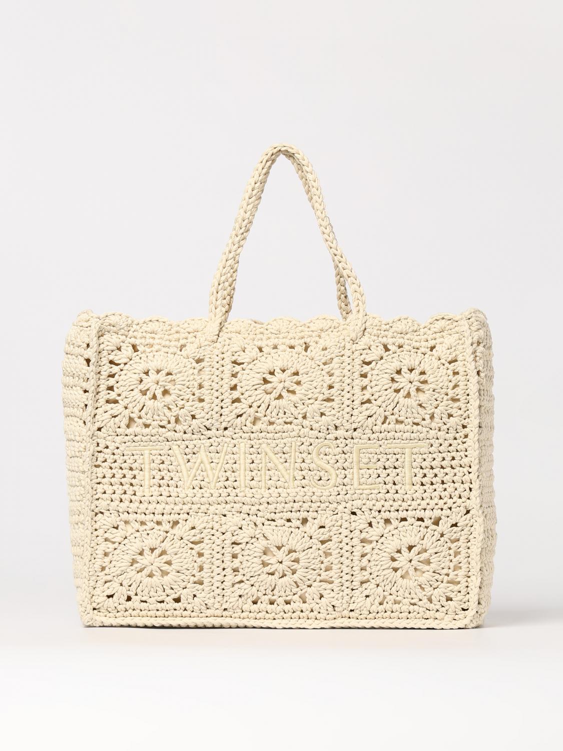 TWINSET BORSA TOTE: Borsa Bohémien Twinset in crochet di cotone , Sabbia - Img 1
