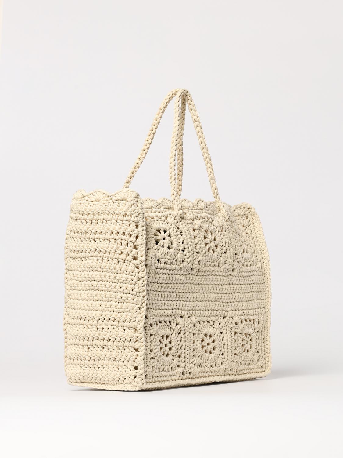 TWINSET BORSA TOTE: Borsa Bohémien Twinset in crochet di cotone , Sabbia - Img 2