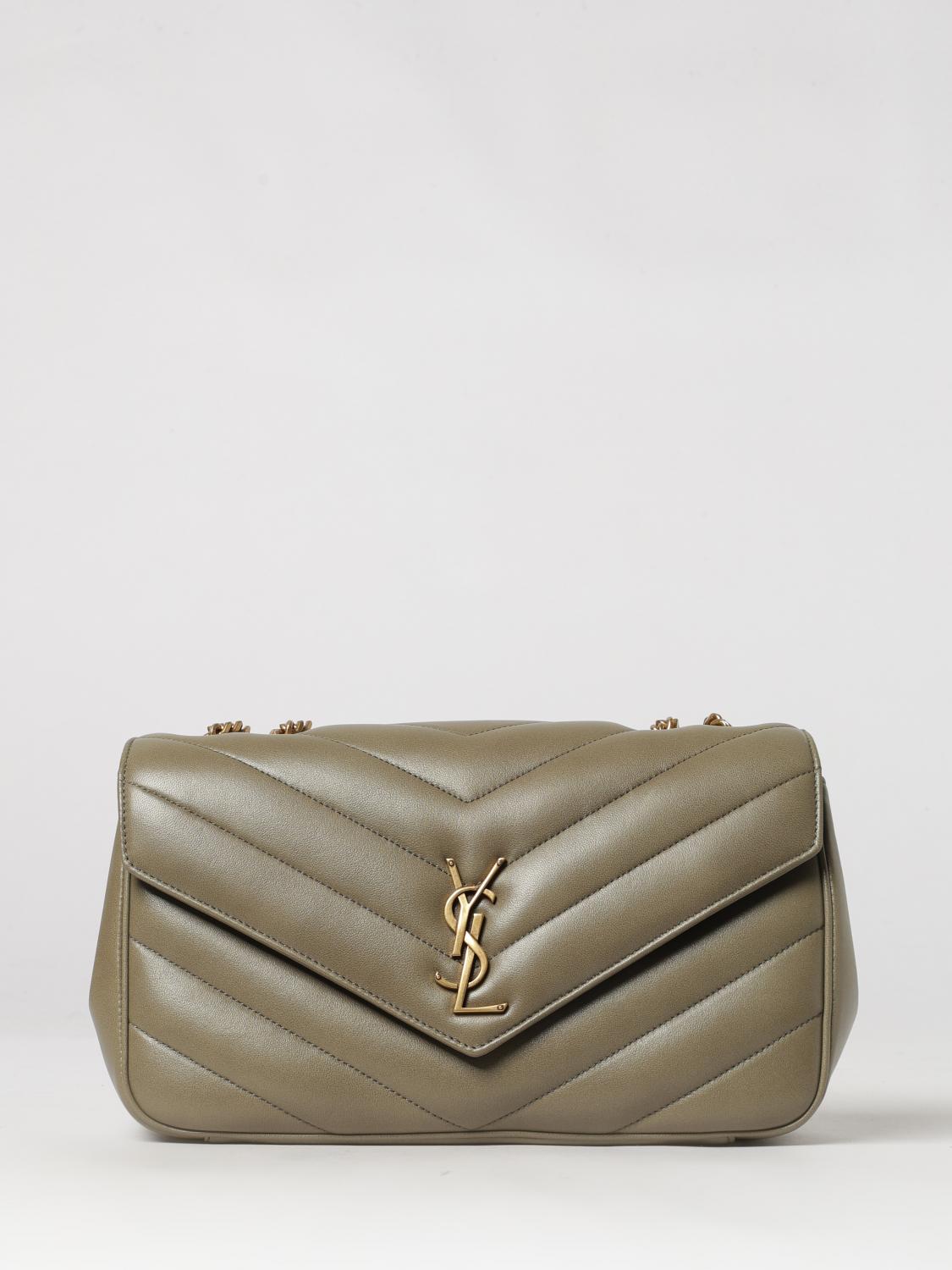 SAINT LAURENT BORSA A SPALLA: Borsa LouLou Saint Laurent in nappa trapuntata chevron , Verde - Img 1