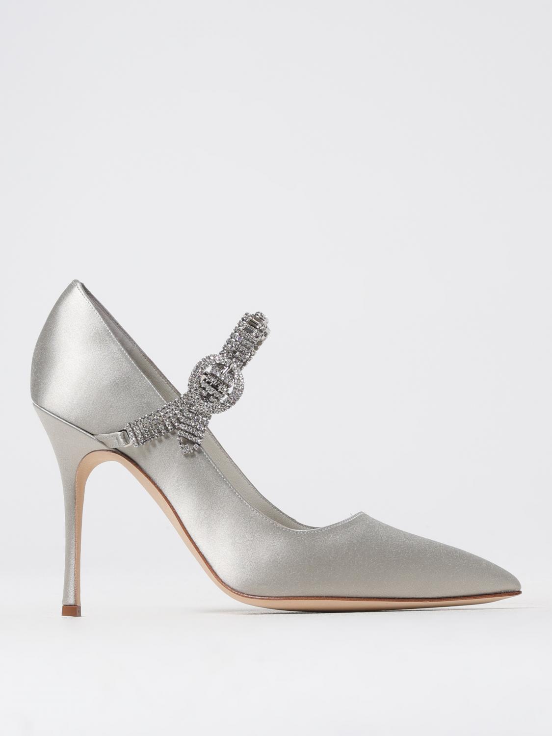 MANOLO BLAHNIK DÉCOLLETÉ: Décolleté Hamedi Manolo Blahnik in raso con cinturino gioiello , Perla - Img 1