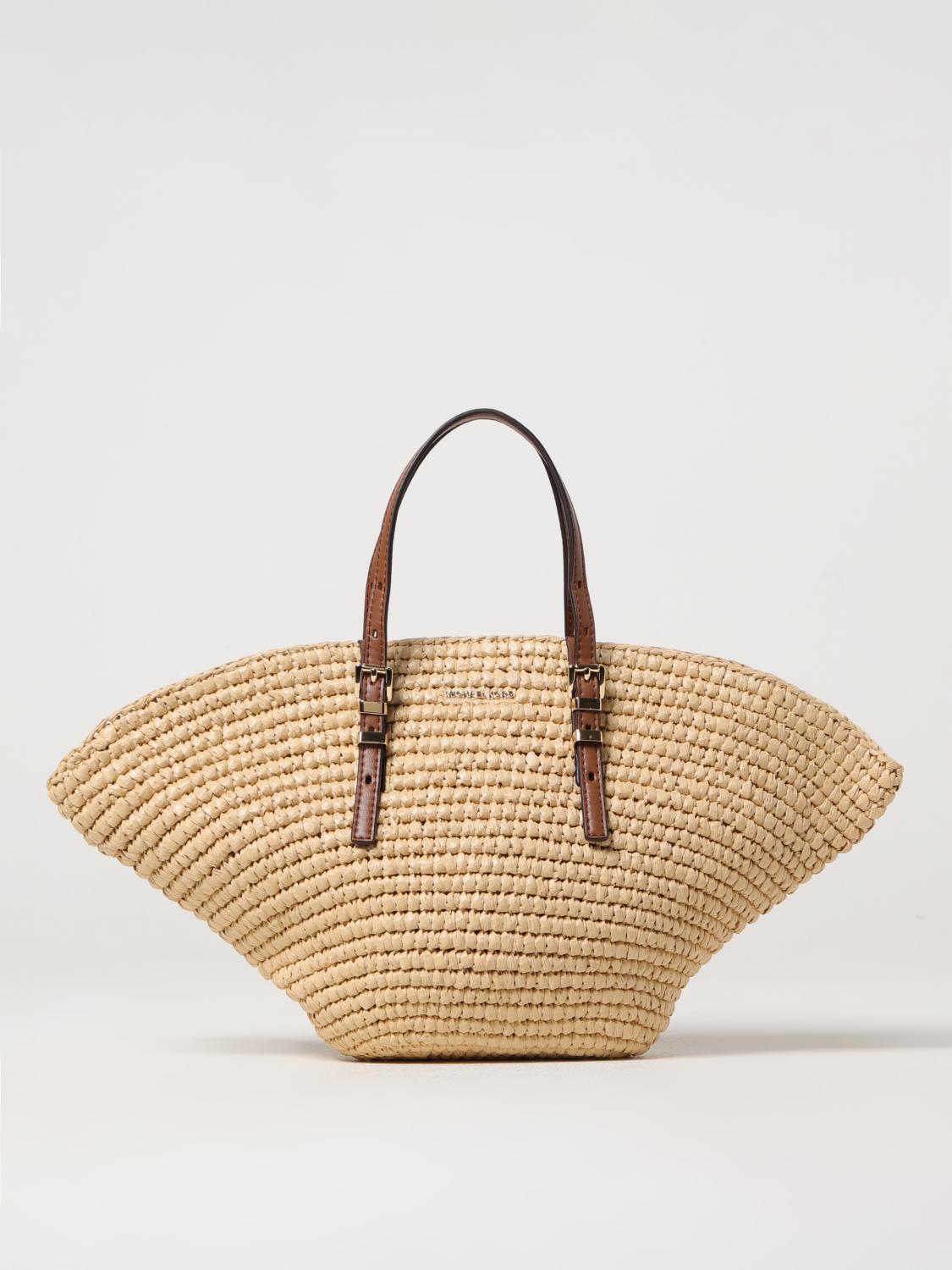 MICHAEL KORS BORSA TOTE: Borsa tote Isa piccola in paglia lavorata a mano Michael Kors, Beige - Img 1