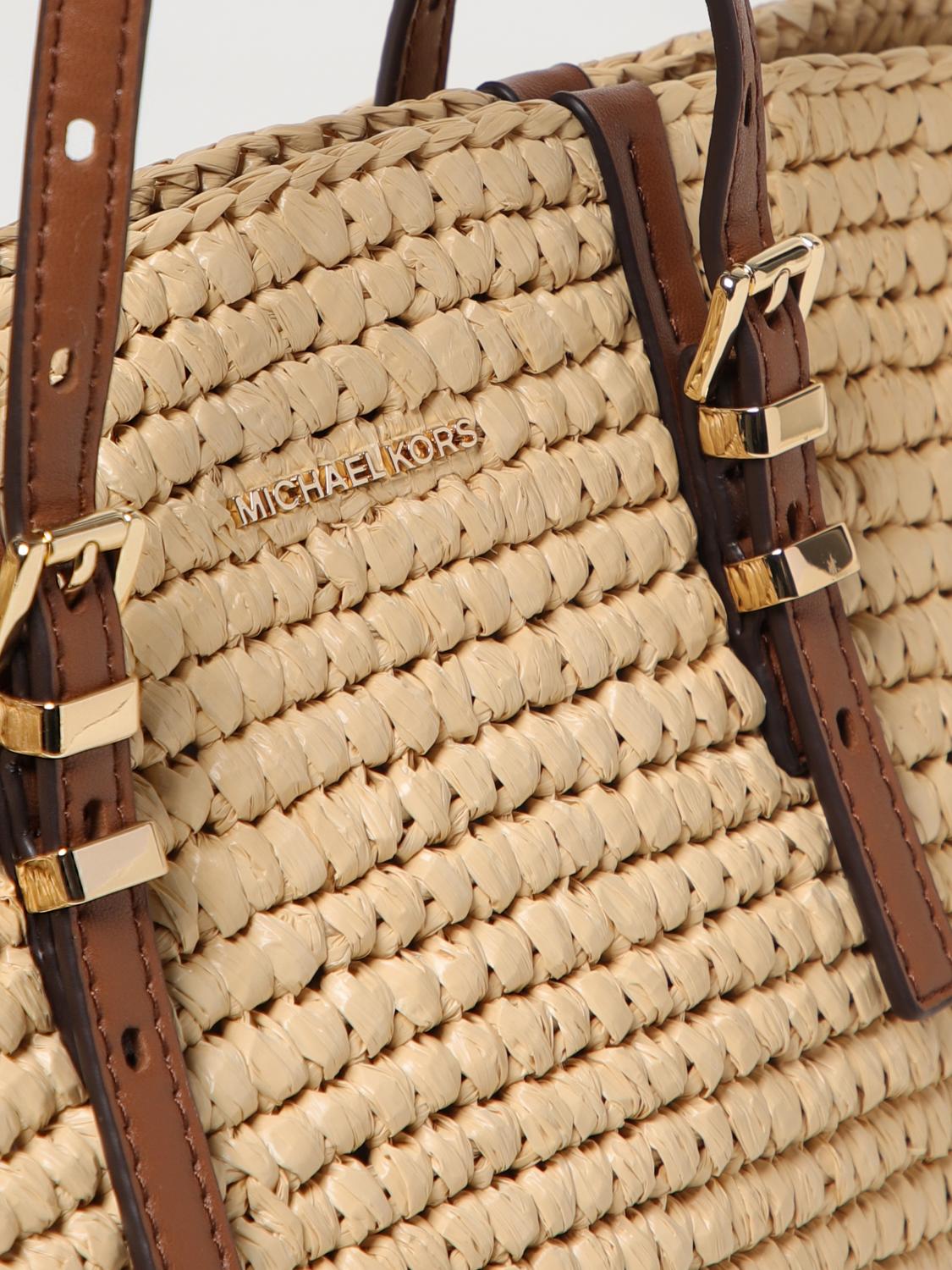 MICHAEL KORS BORSA TOTE: Borsa tote Isa piccola in paglia lavorata a mano Michael Kors, Beige - Img 3