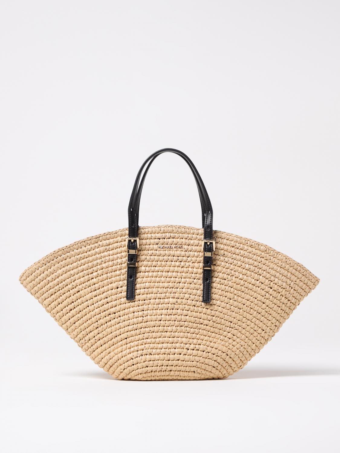MICHAEL KORS BORSA TOTE: Borsa tote Isa piccola in paglia lavorata a mano Michael Kors, Naturale - Img 1