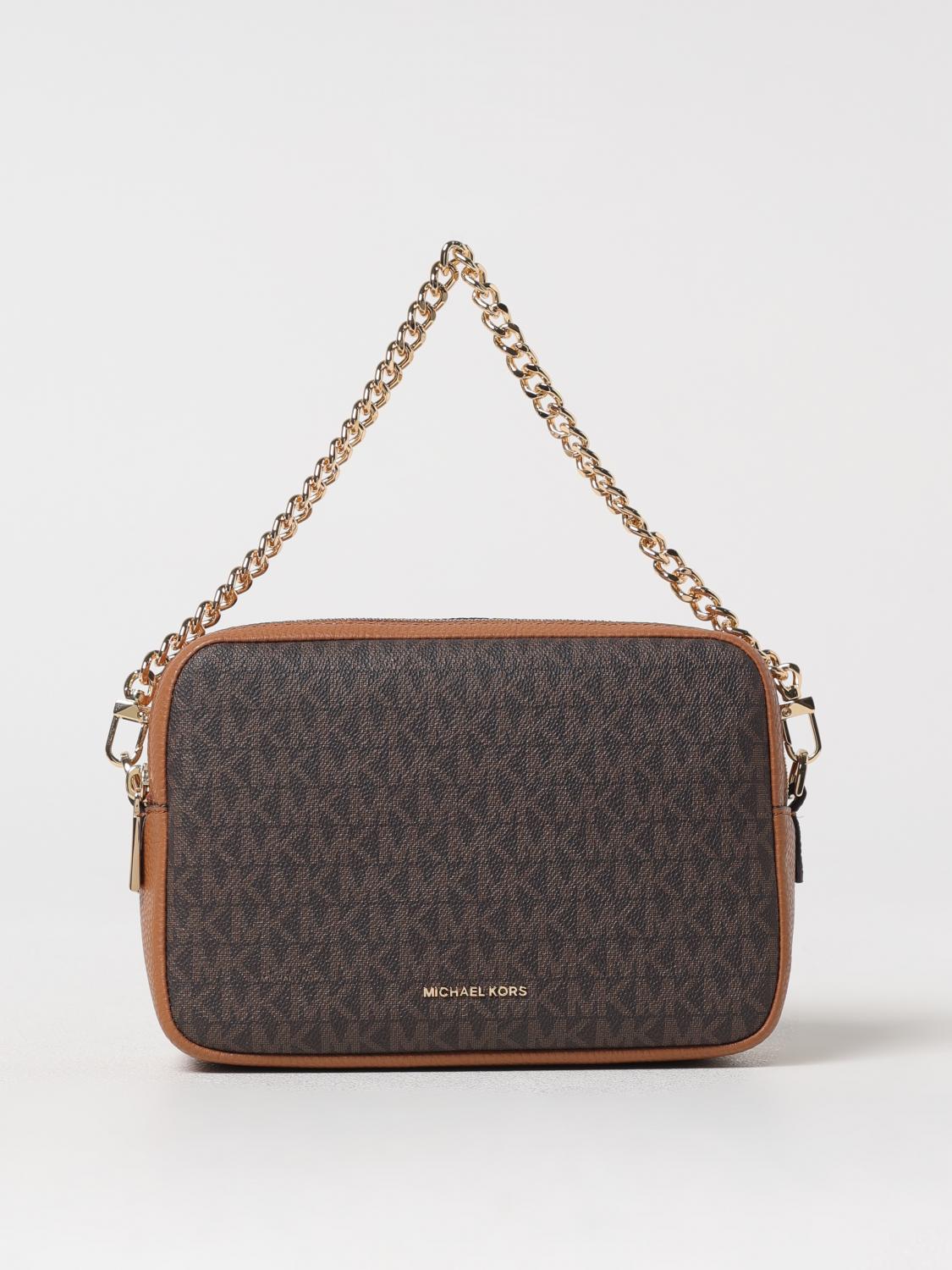 MICHAEL KORS BORSA MINI: Camera bag a tracolla Bryant media con logo Michael Kors, Cuoio - Img 1