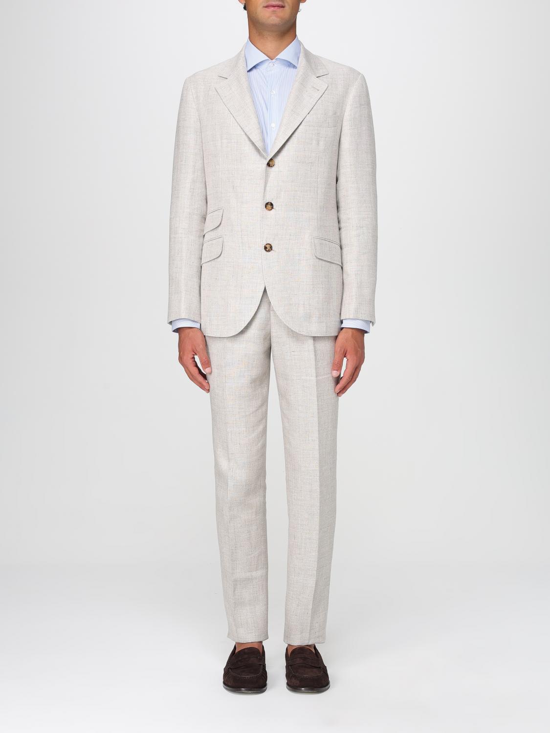 BRUNELLO CUCINELLI ABITO: Abito monopetto Brunello Cucinelli in misto lino, Beige - Img 1