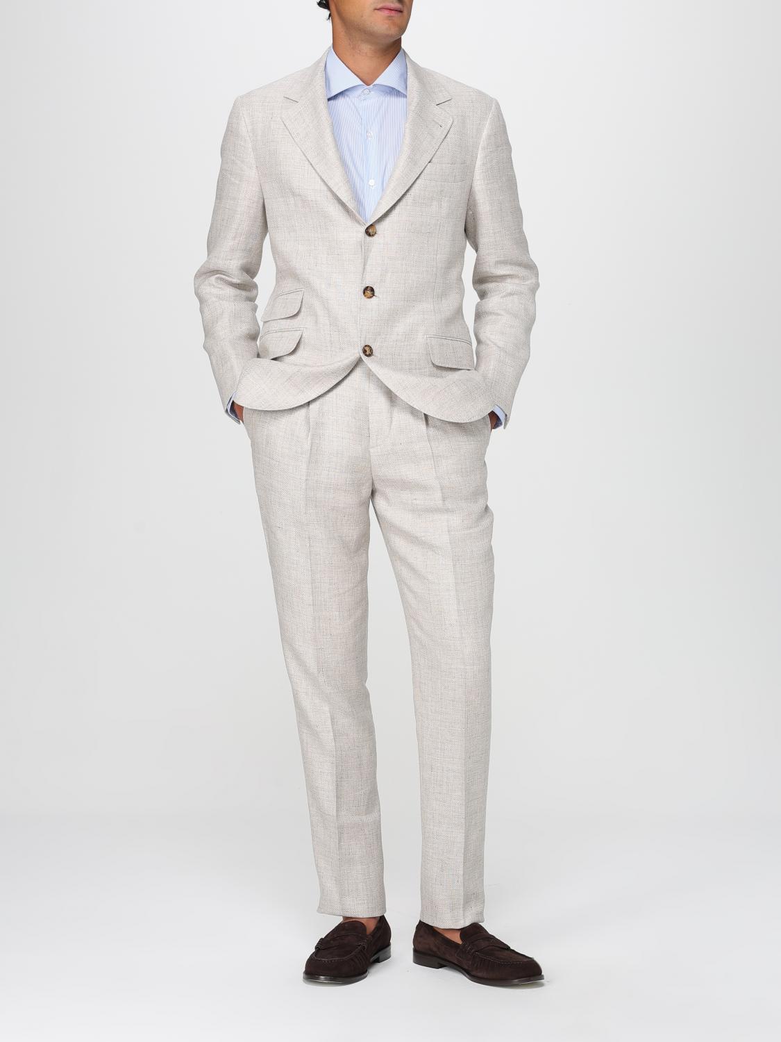 BRUNELLO CUCINELLI ABITO: Abito monopetto Brunello Cucinelli in misto lino, Beige - Img 2