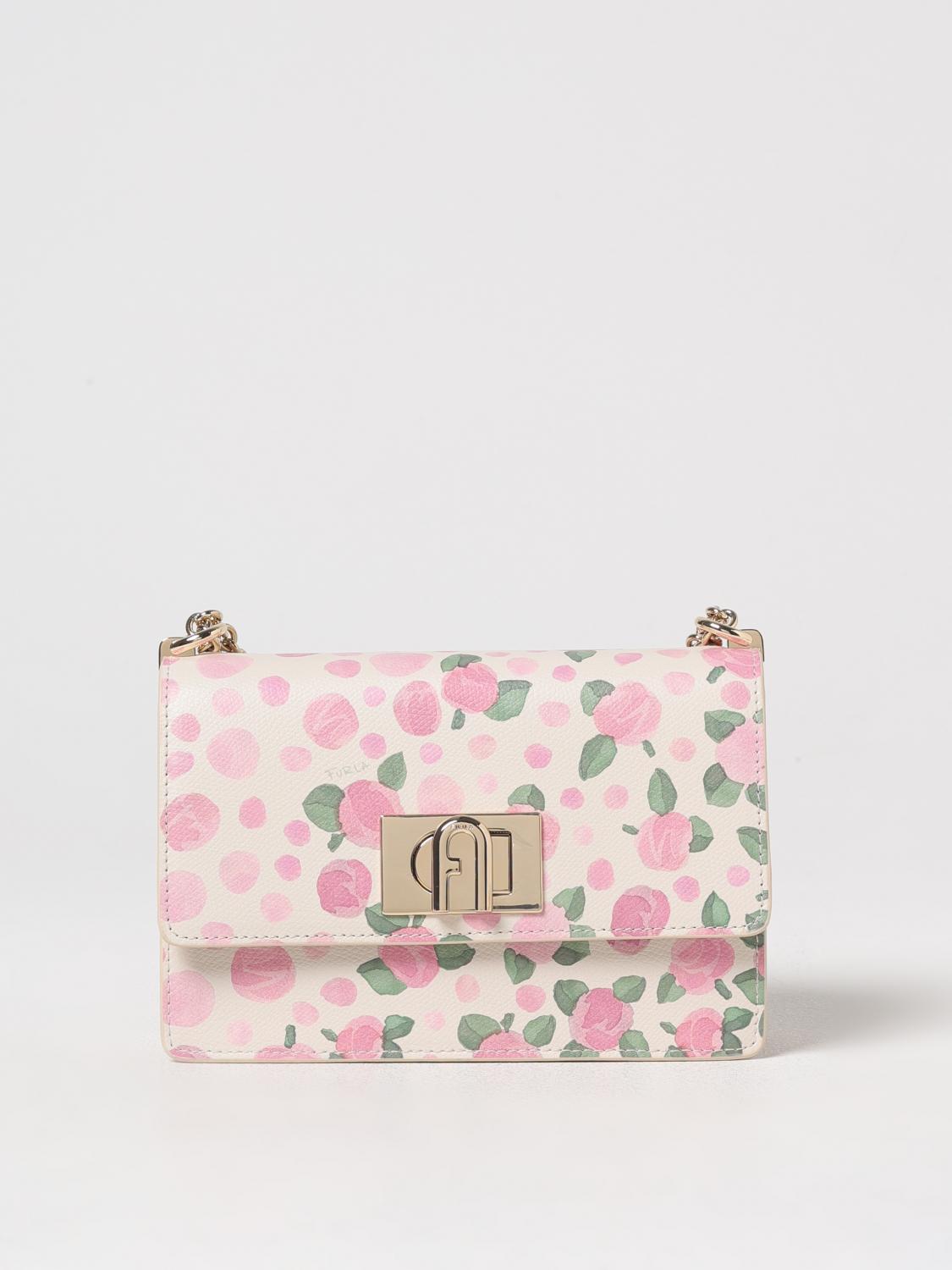 Furla 1927 grained leather bag with flower print and polka dots