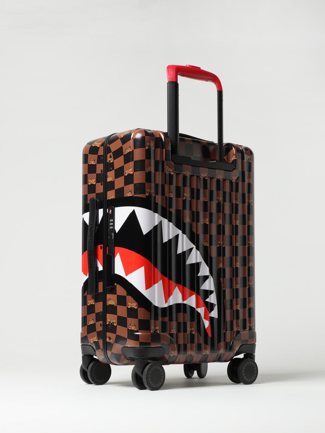 SPRAYGROUND VALIGIA: Valigia Peeking Character Check Carry On Luggage Sprayground, Marrone - Img 3