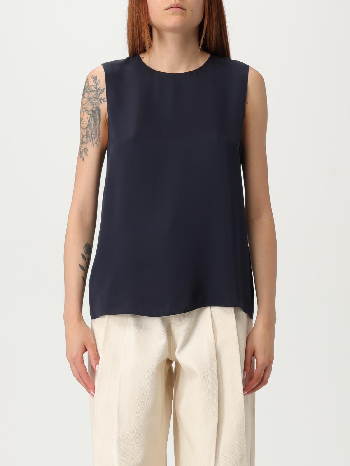 THEORY TOP: Top basic Theory in georgette di seta , Blue - Img 1