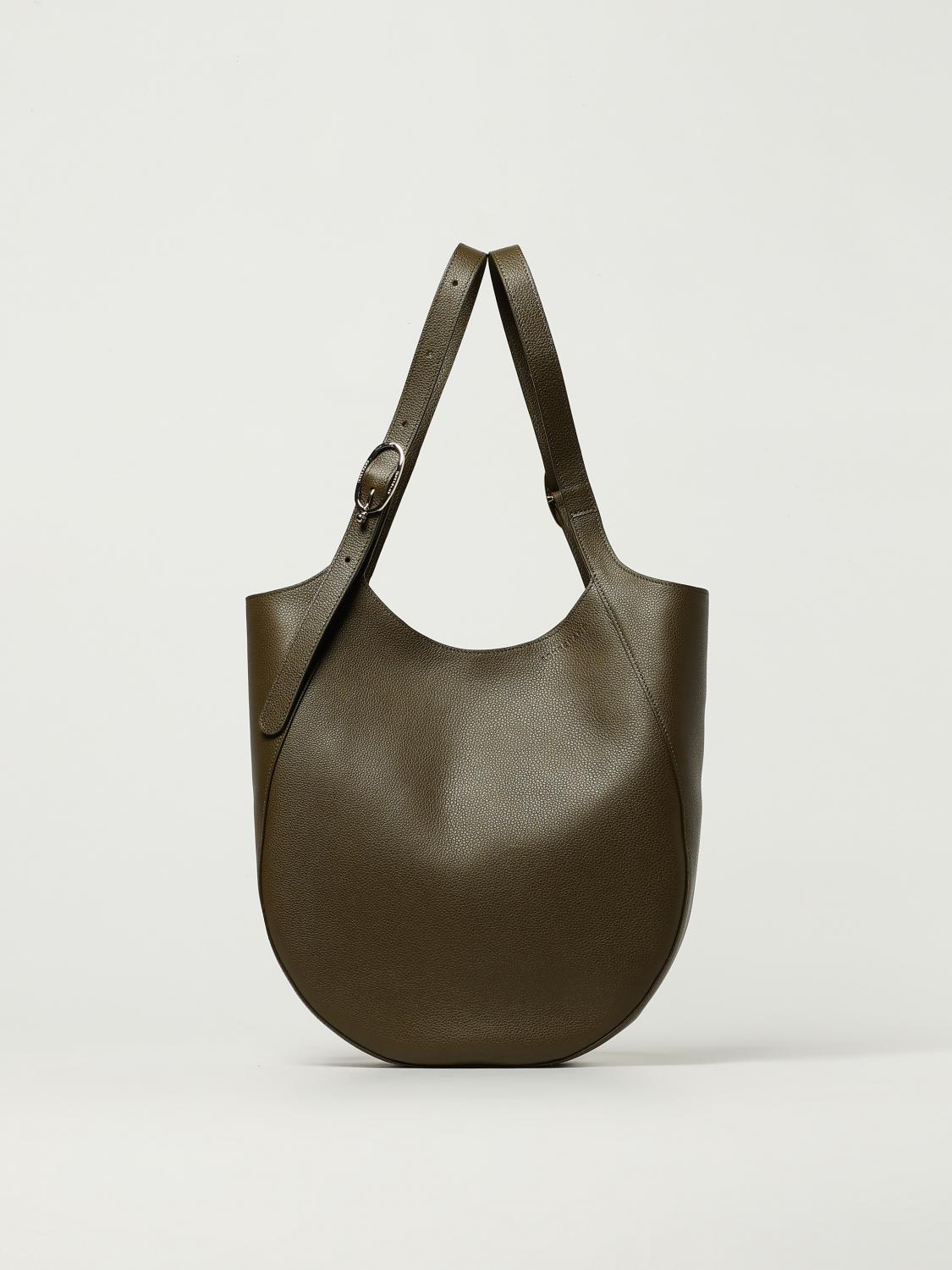 LONGCHAMP BORSA A SPALLA: Borsa Shopping bag XL Le Foulonné Longchamp in pelle a grana , Verde - Img 1