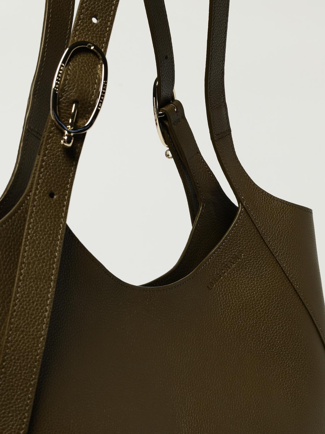 LONGCHAMP BORSA A SPALLA: Borsa Shopping bag XL Le Foulonné Longchamp in pelle a grana , Verde - Img 3