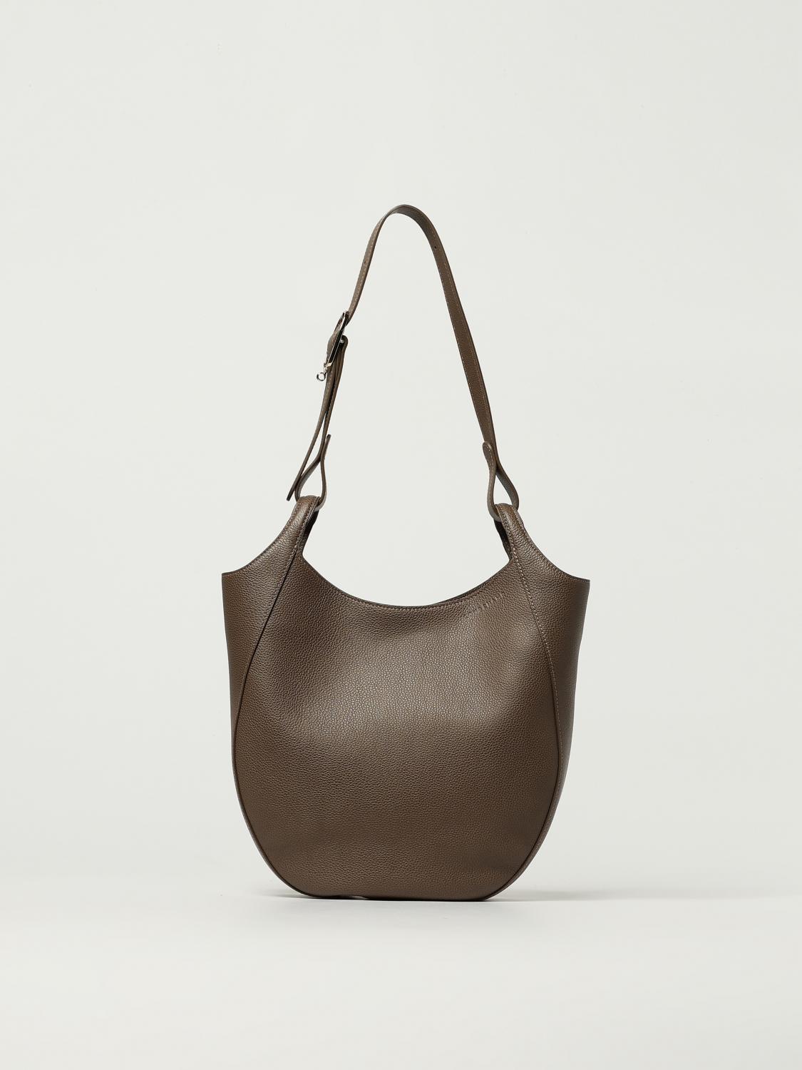 LONGCHAMP BORSA A SPALLA: Borsa Shopping bag L Le Foulonné Longchamp in pelle a grana , Tortora - Img 1