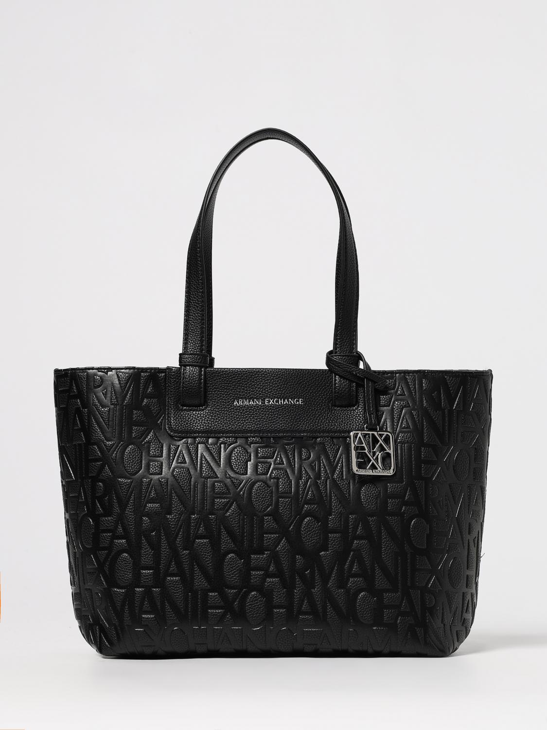 Armani Exchange Logo Shopping Shoulder Bag - Black