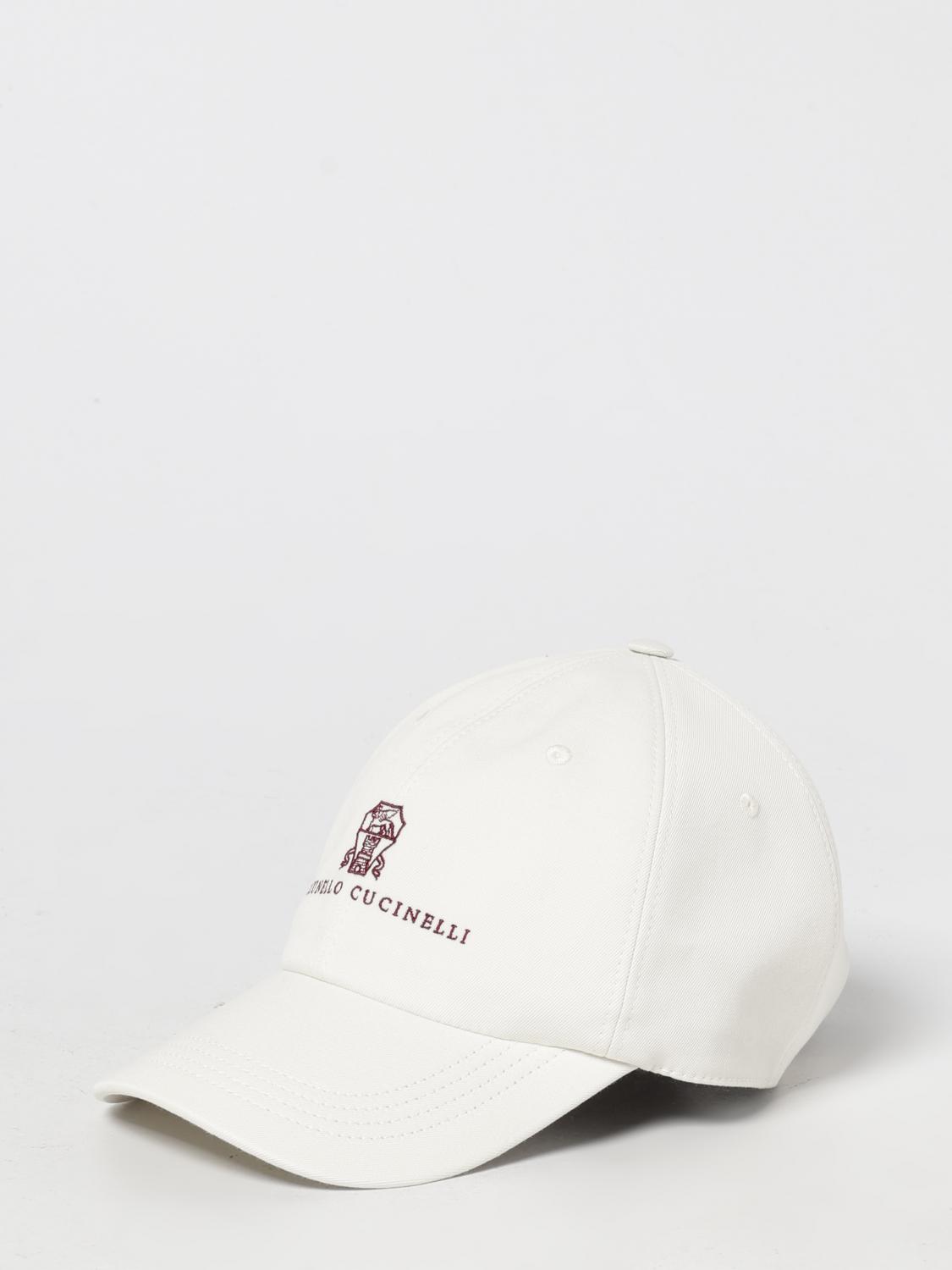 BRUNELLO CUCINELLI CHAPEAU: Chapeau Brunello Cucinelli en coton avec logo brodé, Blanc - Img 1