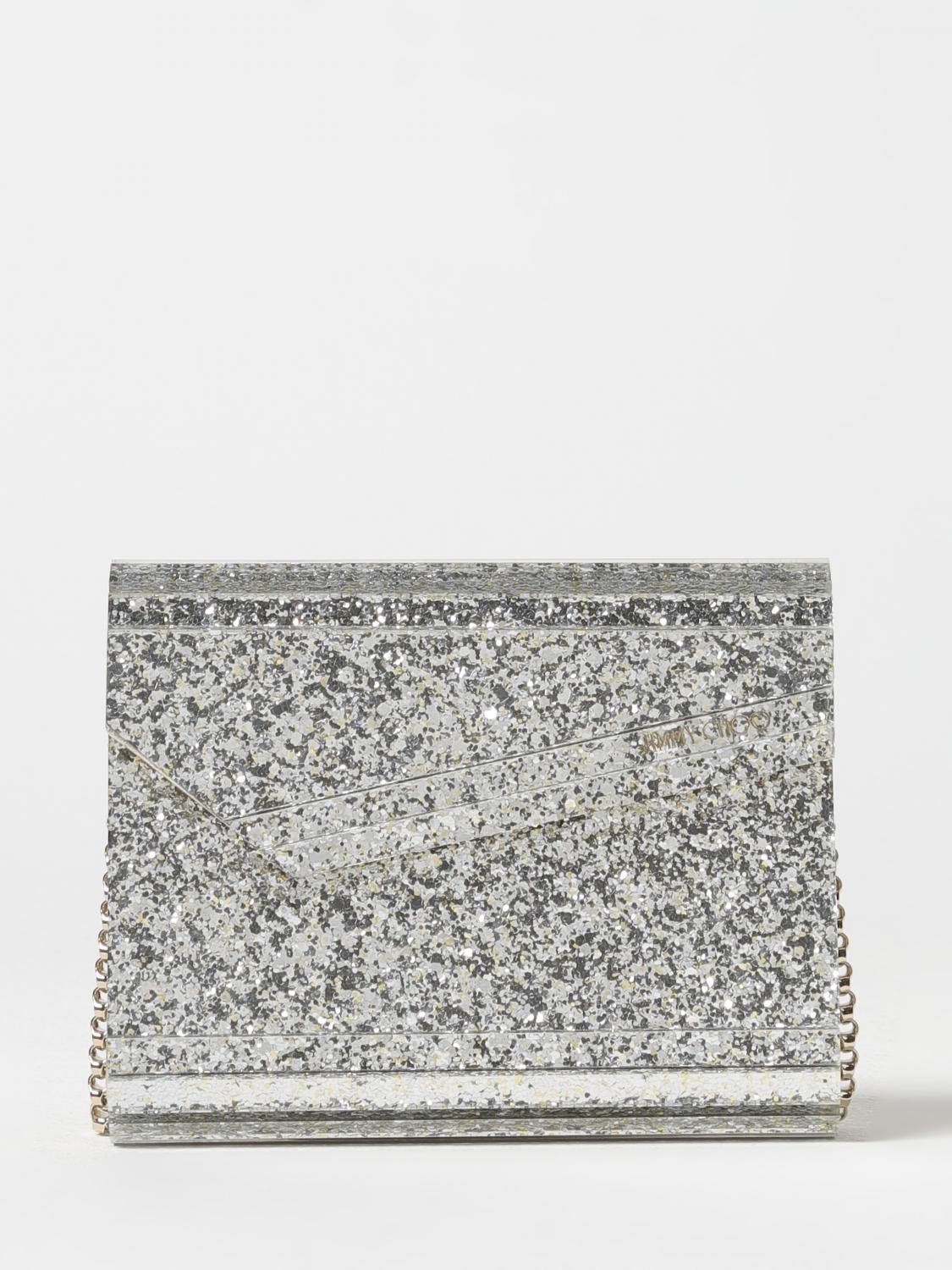 JIMMY CHOO CLUTCH: Clutch Candy in acrilico glitter Jimmy Choo, Champagne - Img 1