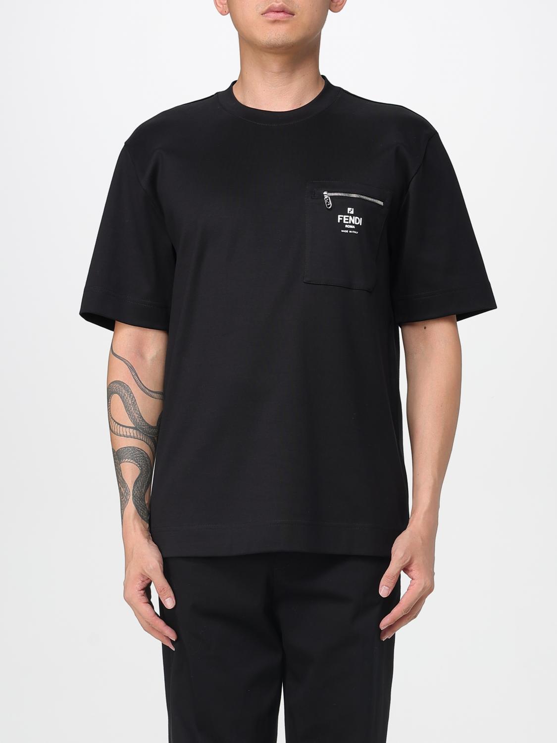 Fendi Cotton T-shirt with Logo - Black | FY0936ARYR | GIGLIO.COM
