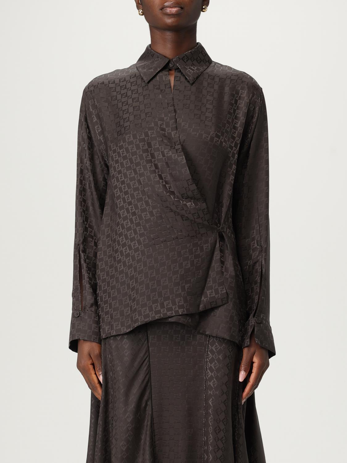 FENDI CAMICIA: Camicia Fendi in seta con monogram , Marrone - Img 1