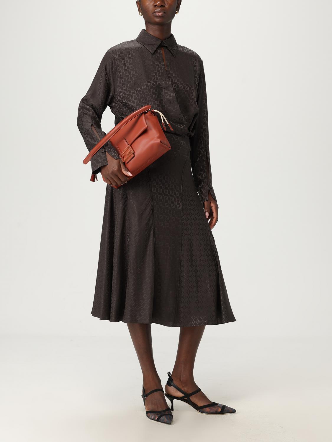 FENDI CAMICIA: Camicia Fendi in seta con monogram , Marrone - Img 2
