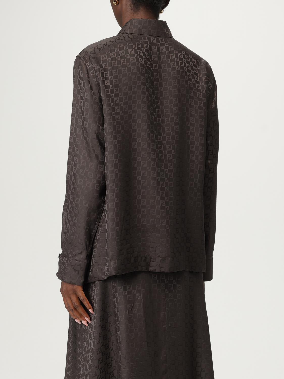 FENDI CAMICIA: Camicia Fendi in seta con monogram , Marrone - Img 3
