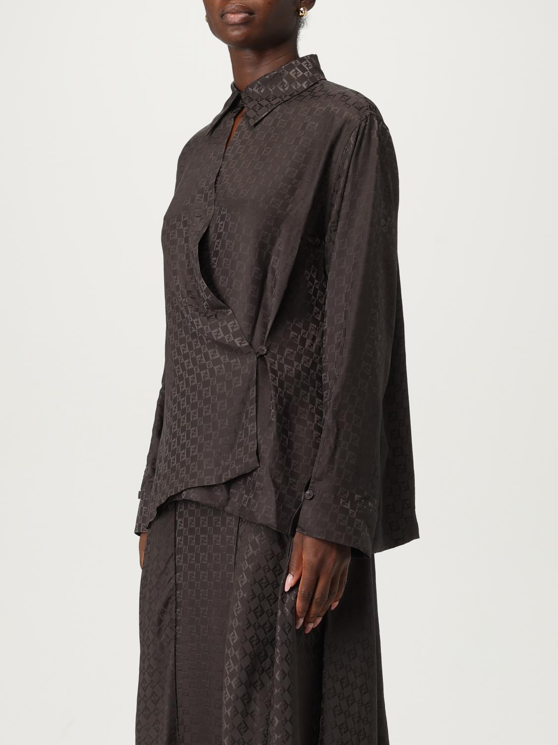 FENDI CAMICIA: Camicia Fendi in seta con monogram , Marrone - Img 4