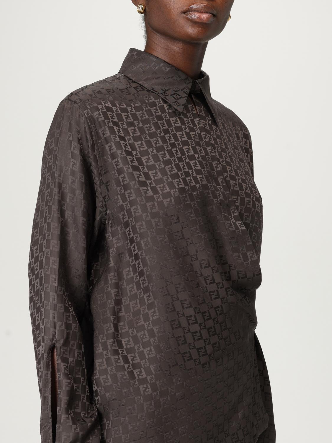 FENDI CAMICIA: Camicia Fendi in seta con monogram , Marrone - Img 5