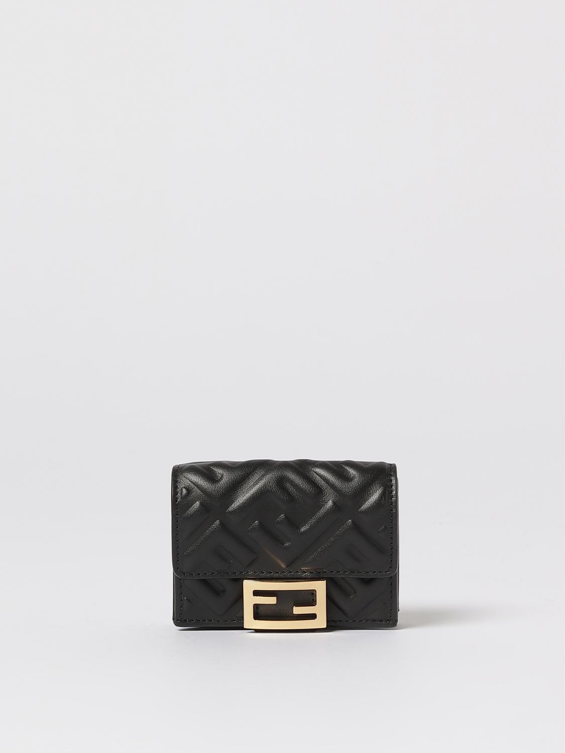 FENDI PORTAFOGLIO: Portafoglio Baguette Micro FF Fendi in nappa , Nero - Img 1