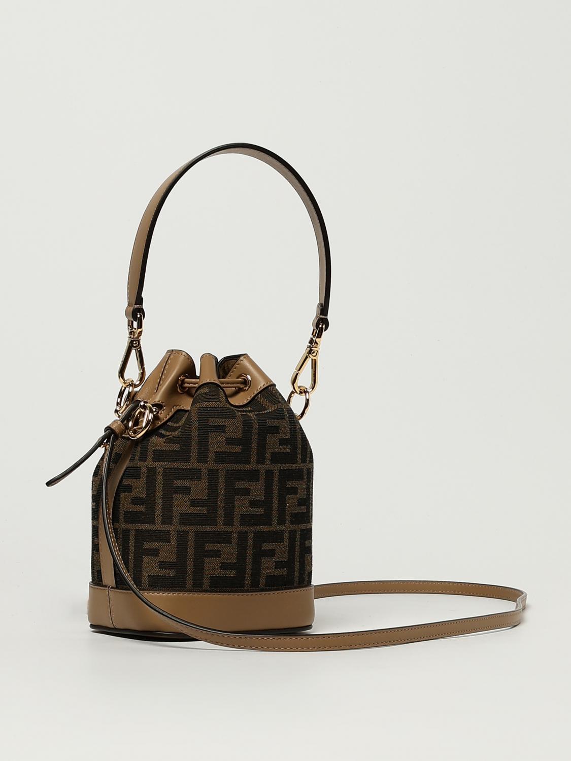 FENDI BORSA MINI: Borsa Mon Tresor Fendi in misto cotone e pelle con monogram FF embossed , Moro - Img 3