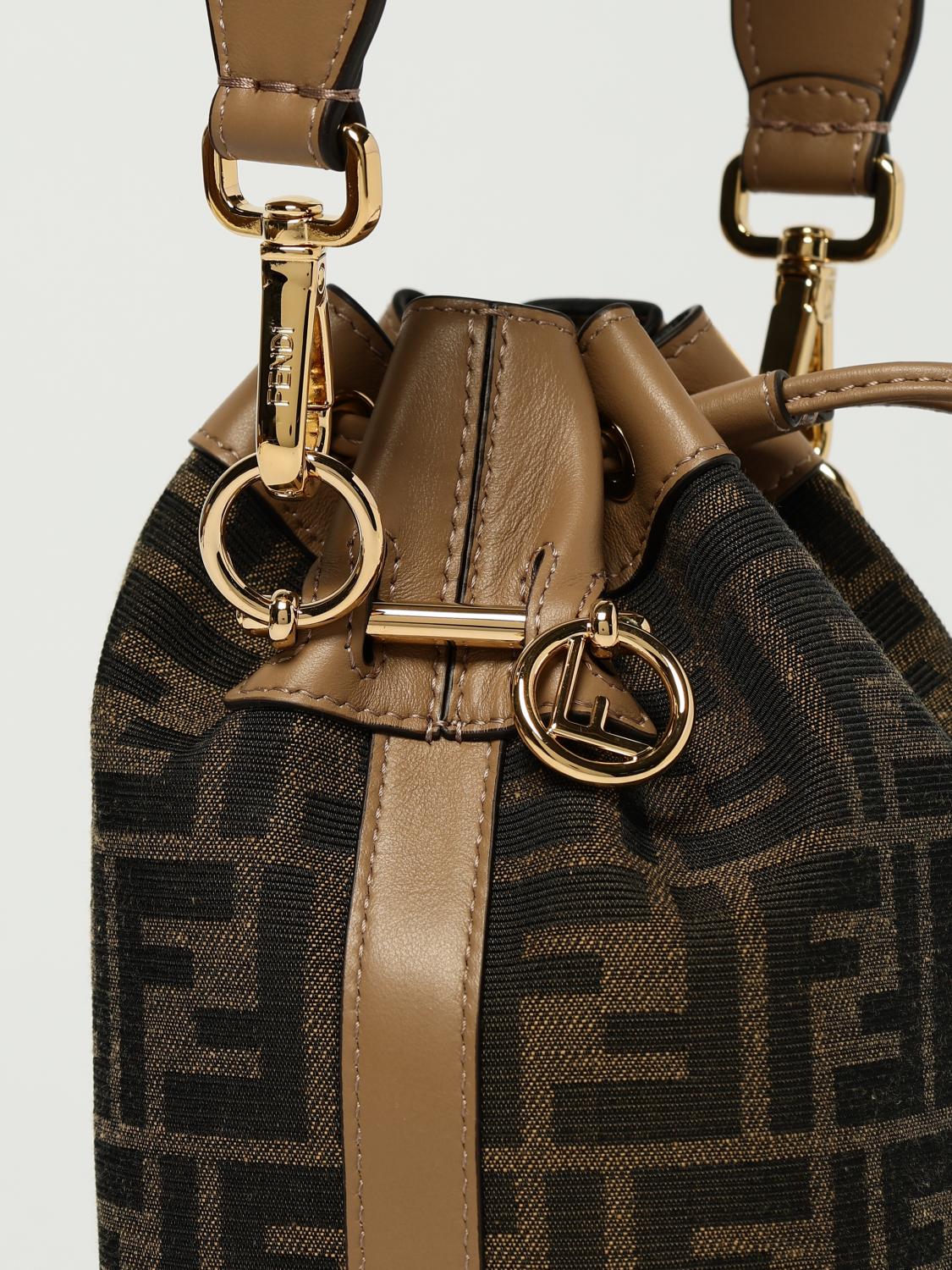 FENDI BORSA MINI: Borsa Mon Tresor Fendi in misto cotone e pelle con monogram FF embossed , Moro - Img 4