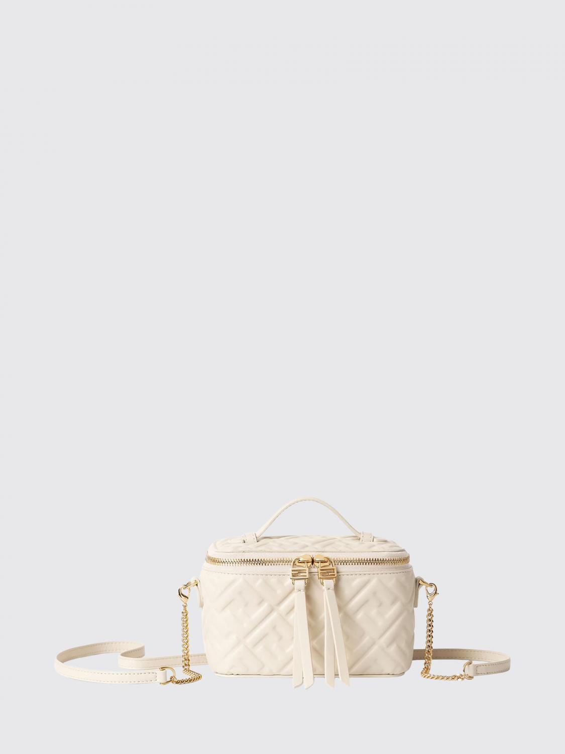 FENDI BORSA MINI: Borsa Vanity Fendi in nappa con monogram FF in rilievo , Avorio - Img 1