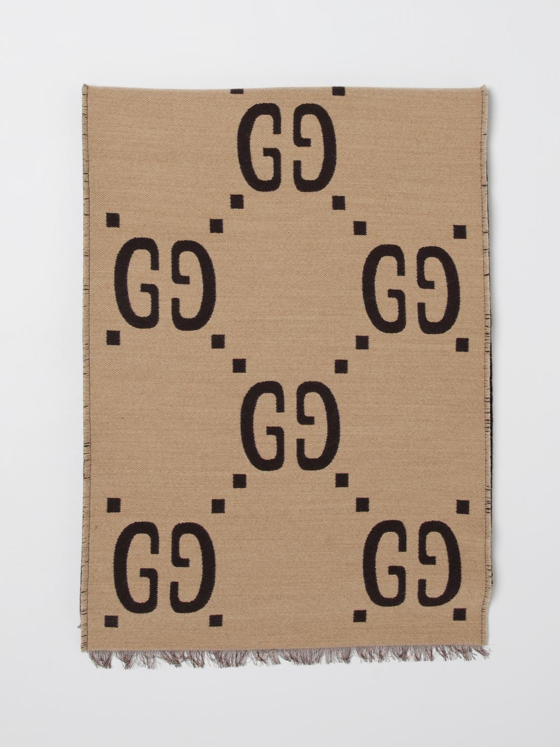 GUCCI SCIARPA: Sciarpa Gucci in lana con monogram GG jacquard , Marrone - Img 1